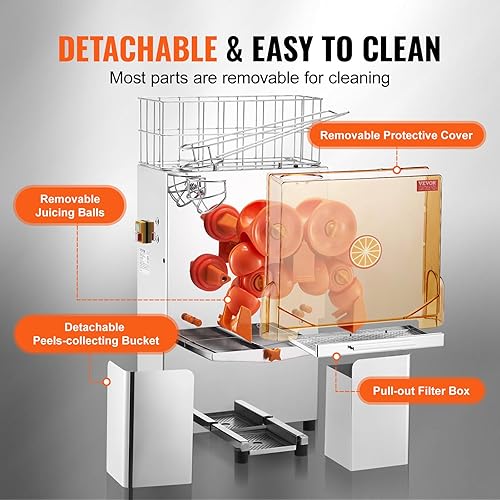 Miniatura 5 de VEVOR Exprimidor de naranja comercial, extractor automático de jugo de 120 W, exprimidor naranja de acero inoxidable para 20 naranjas por minuto,