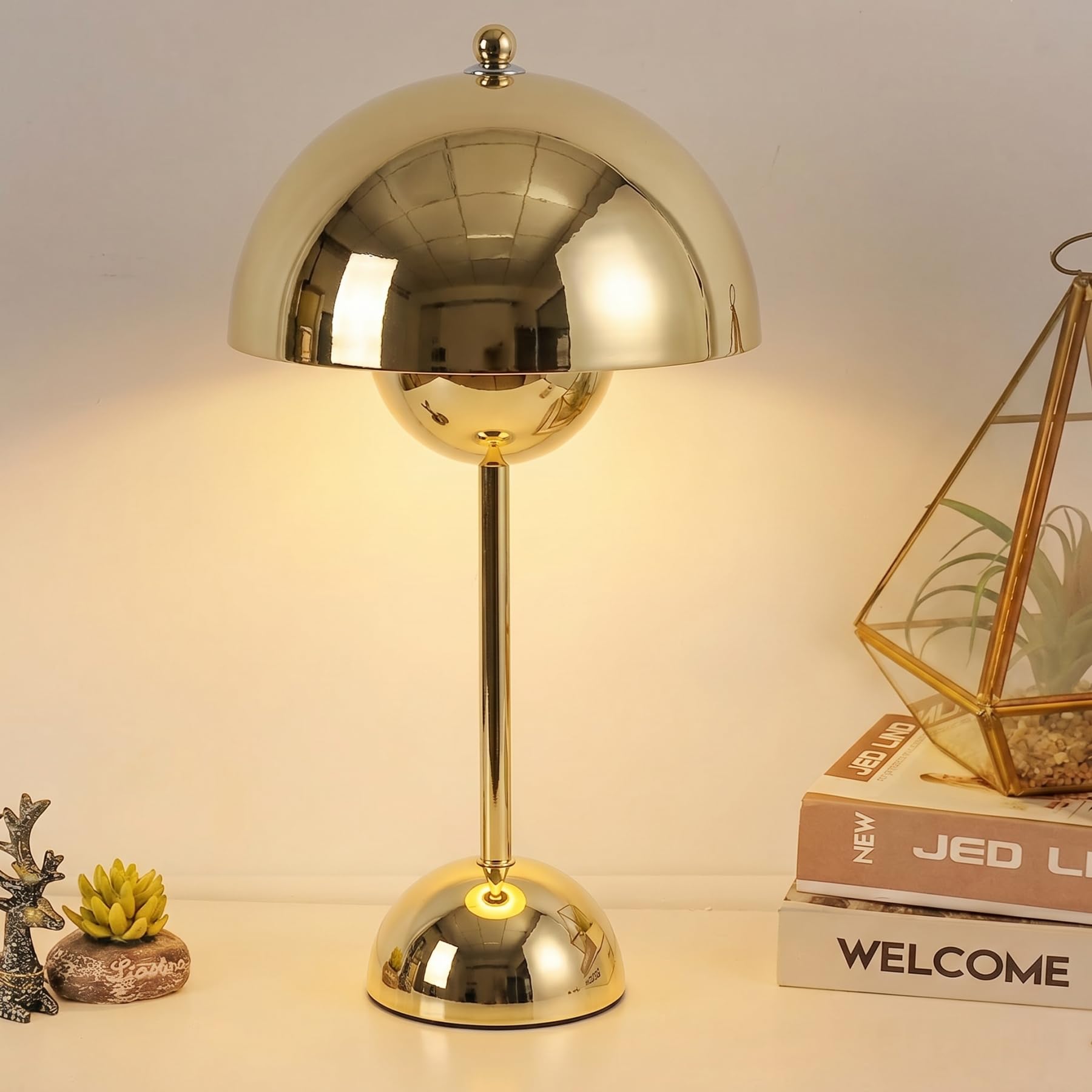 Photo 1 of COSYLUX Modern Small Table Lamp for Bedroom, Cute Dome Shade Reflecting Light Reading Lamp for Living Room, Kid's Room, Study, Office, Beside Bedside Nightstand Desk Lamp(Gold)