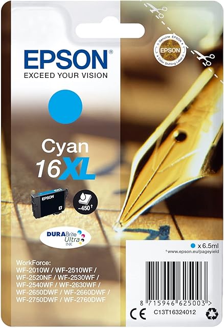 Epson 16XL Cyan Pen & Crossword High Yield Genuine, DURABrite Ultra Ink, XL High Capacity