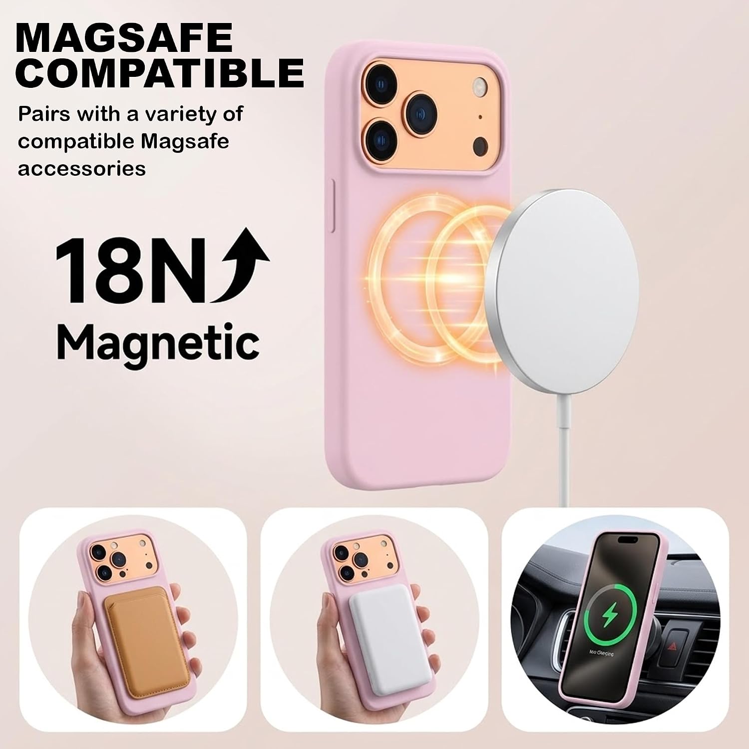 iPhone 17 Pro Max Case with MagSafe, Slim Silicone Magnetic Protective Cover with Wireless Charging, Soft Touch Phone Case, Pink-a-Boo image 5