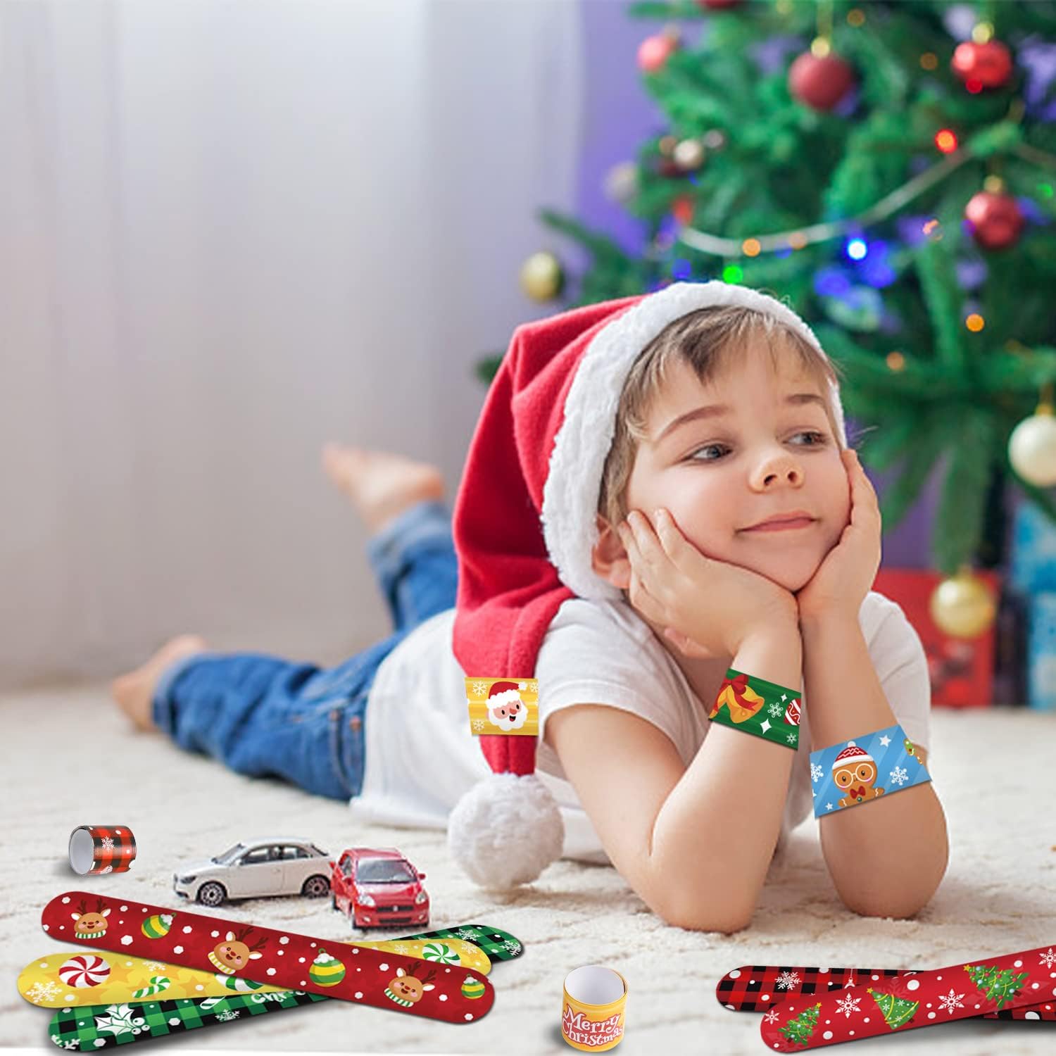 FOIMAS 48pcs Christmas Slap Bracelets,Xmas Santa Reindeer Snap Bracelet Wristband for Kids Christmas Stocking Stuffer Bag Filler Party Favor Supply - Image 6