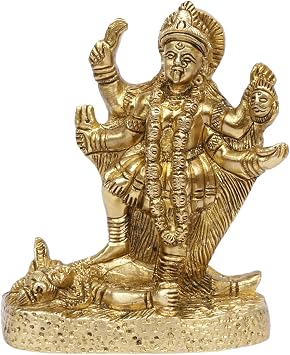 Kartique Brass Idol of Maa Kali Adi Shakti Ma for Spiritiual Home Decor in Gold Color Height 5 Inch