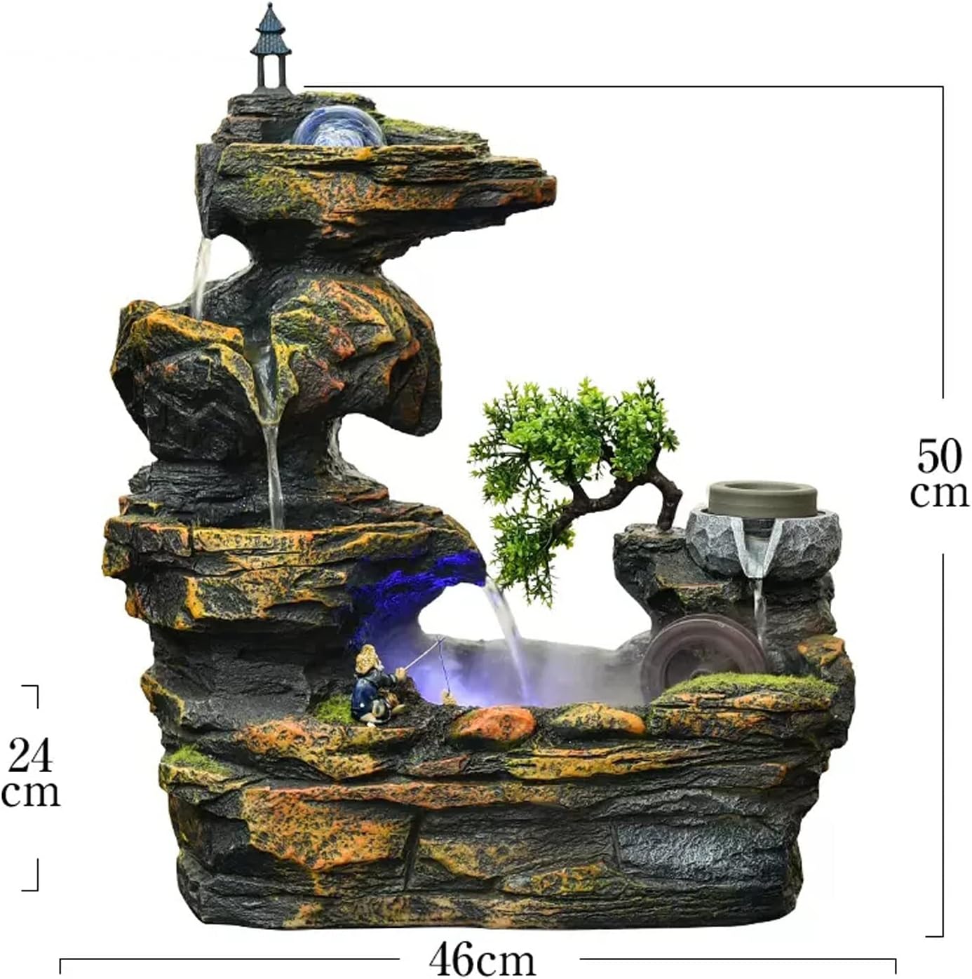 Desk Fountain Tabletop Fountain Rock Waterfall Fountain Resin Indoor Waterfall Fountain Tabletop Fountain with Crystal Ball and Automatic Water Pump Water Fountain Indoor(Large)