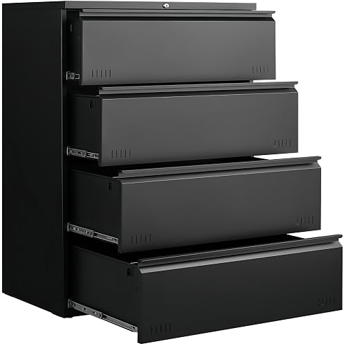 Approgreent Lateral 4 Drawer File Cabient with Lock, Metal Filing Cabinets for Home Office, Heavty Duty Office Storage Cabinet for A4/Letter/Legal (Matte Black)