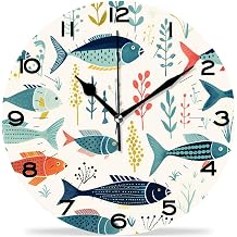 Funny 10 Inch Wall Clocks Battery Powered Decor,Doodle Green Fish Design