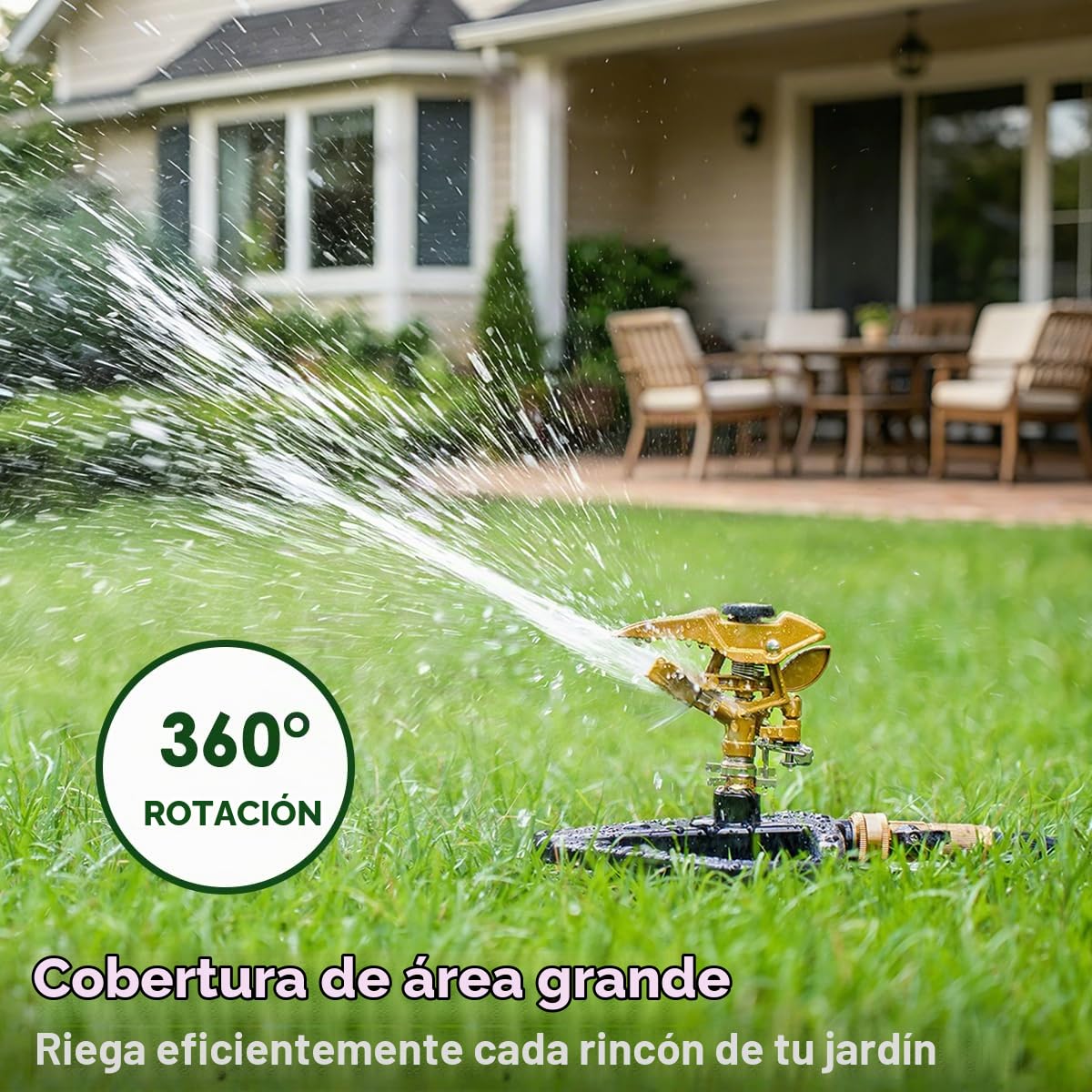 FANHAO Aspersor de Impacto Pesado para Césped con Base metálica, Cabezal Pulsante Ajustable de 360°, Cubre hasta 540 m² para Jardín, Patio y Parterre