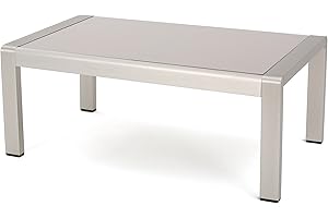 Christopher Knight Home Cape Coral Outdoor Aluminum Coffee Table with Glass Top, Clearance