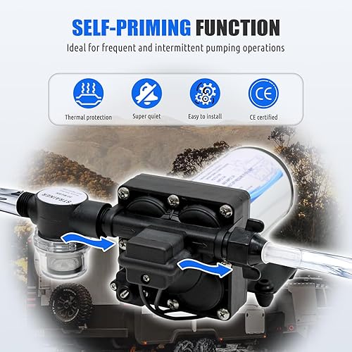 Miniatura 5 de Bomba de diafragma de presión de agua de 110 V, bomba de agua autocebante de 5.5 GPM70 PSI incluye adaptadores de manguera de jardín de 34 pulgadas,