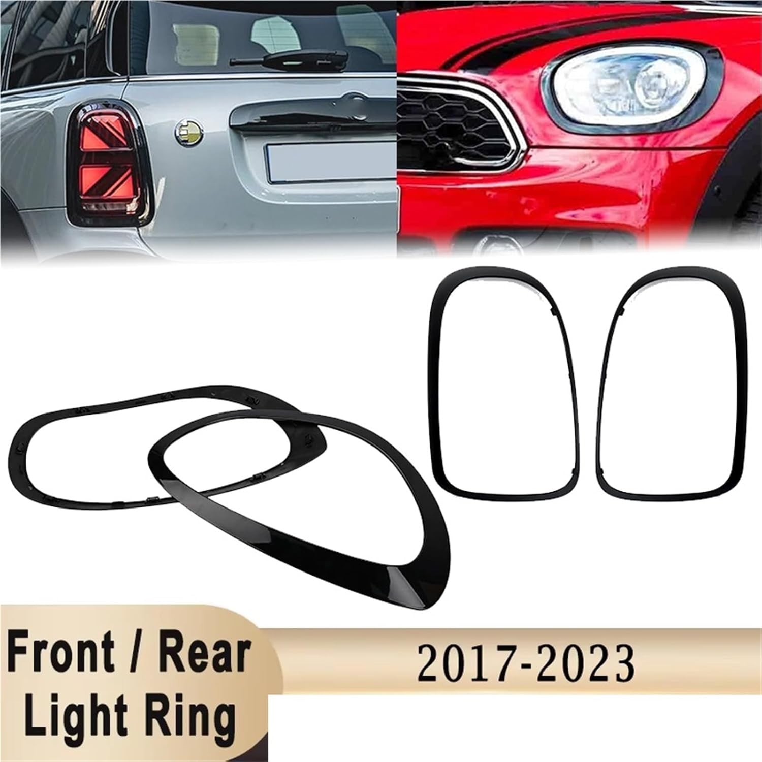 1 Pair Headlight/Tail Lights Shell Cover Ring Decoration Trim Sticker Compatible For MINI Countryman Compatible For Cooper F60 One JCW 2017-2023(Black 4Pcs)