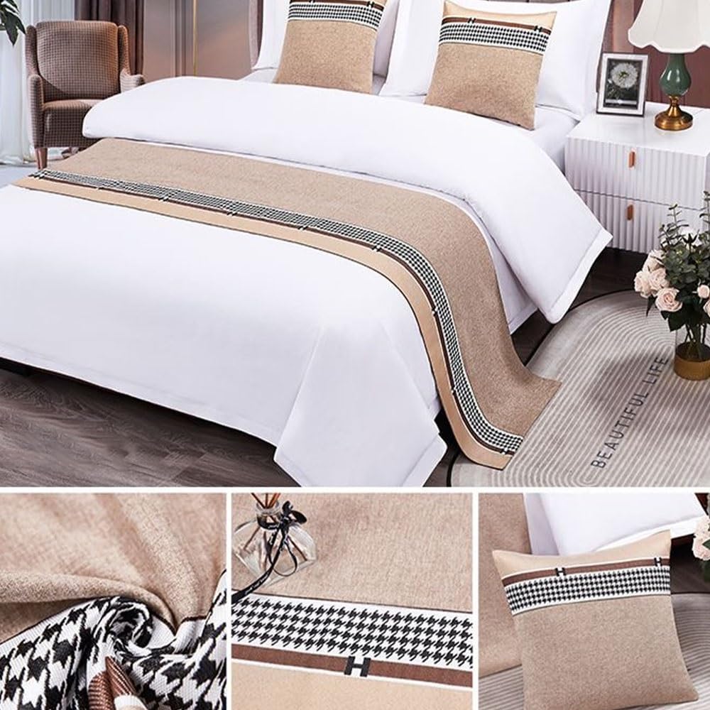 Bed Runners & Scarves, Modern Splicing Bed Runners for King Size Bed, Bed Scarf Protection for Home Hotel Guesthouse Hotel Wedding Room