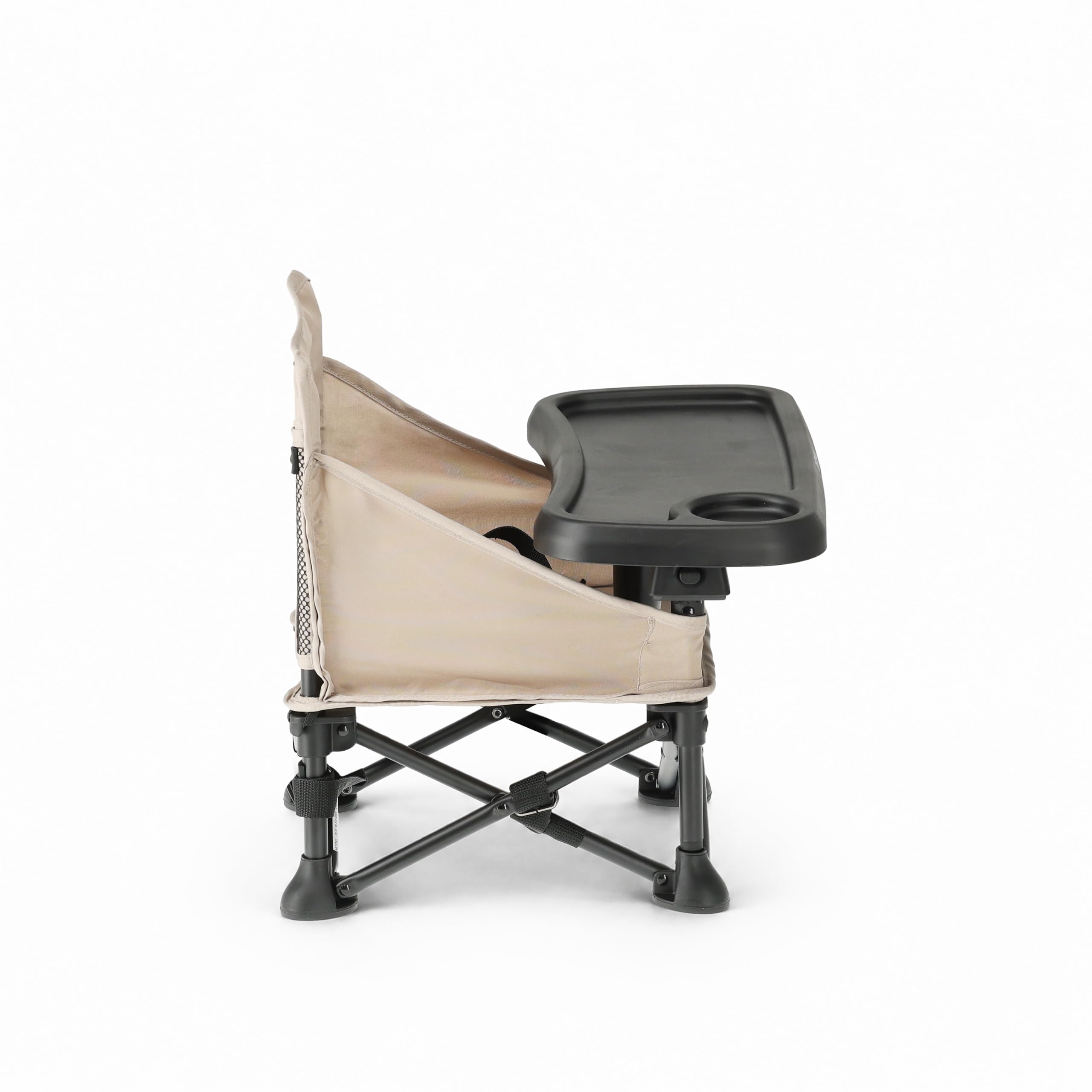 Deryan Pop 'N Sit Mini Rehausseur de Chaise Pliable pour Bébé - 6 à 36 Mois - Jusqu’à 15 kg - Harnais 3 Points - Plateau Amovible - 4 Sangles de Fixation - Sac de Transport - Nougat