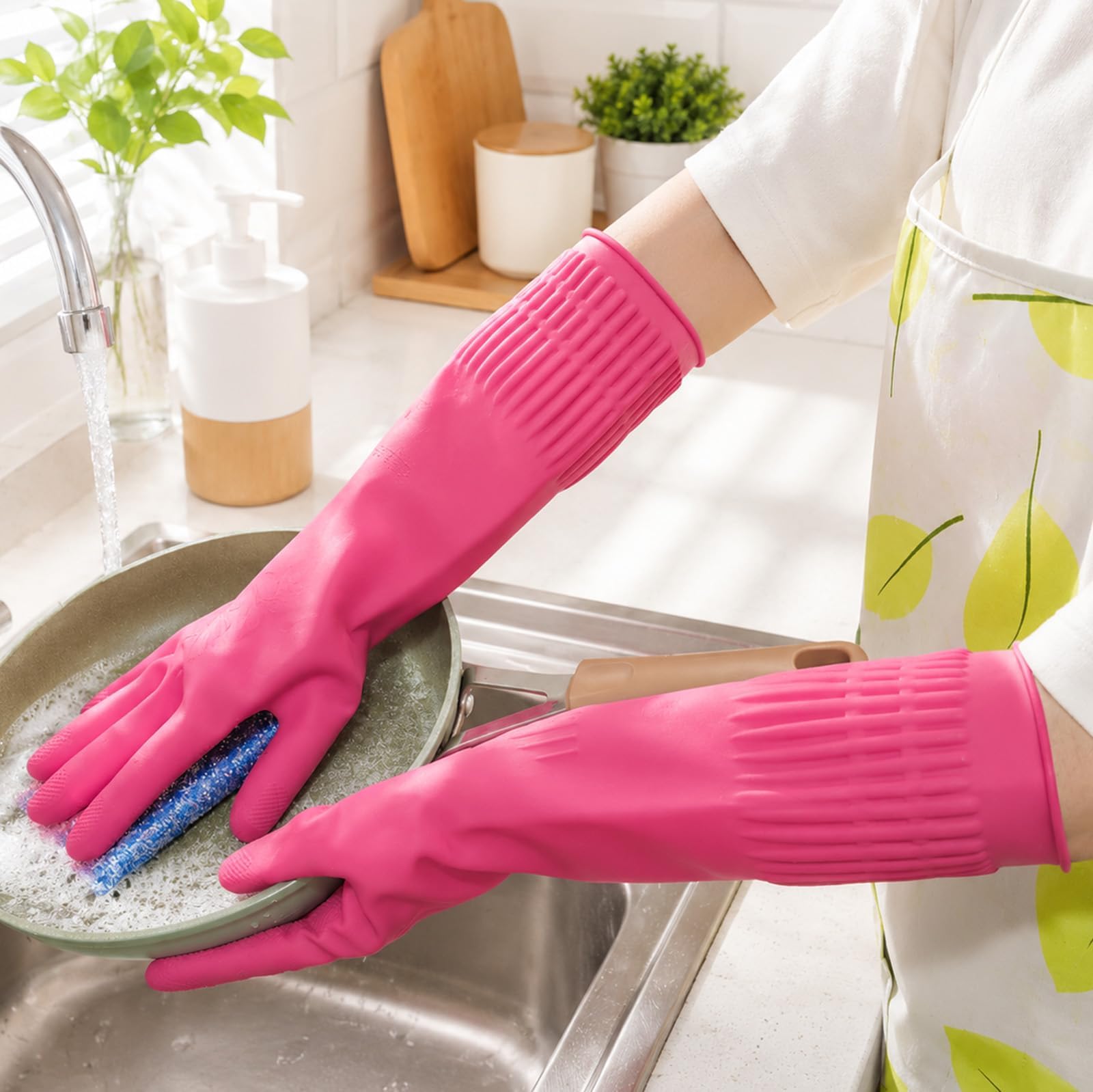 1/3 Pair Kitchen Gloves, Anti-Slip Rubber Waterproof Gloves, with Soft Lining for Dishwashing and Cleaning