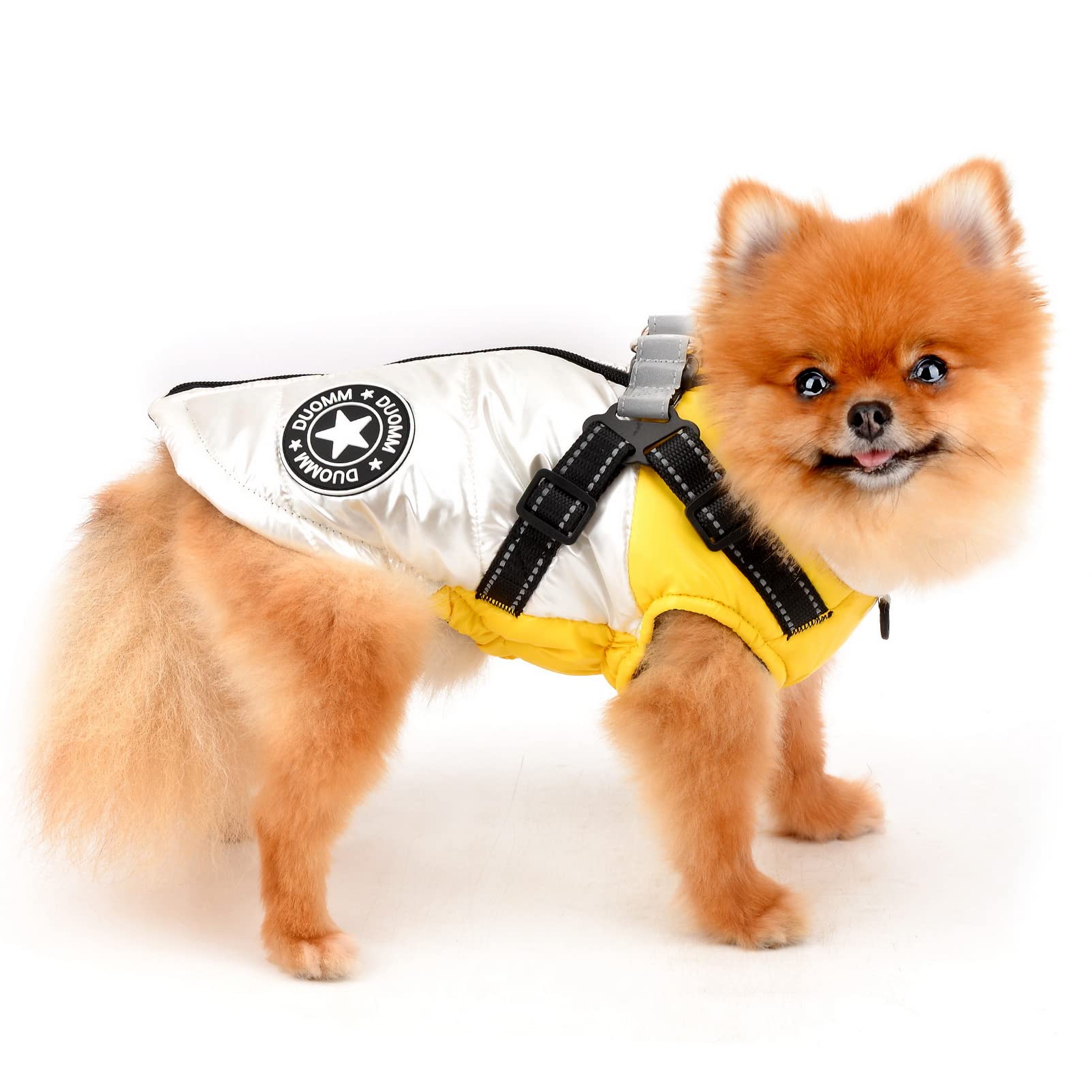SMALLLEE_LUCKY_STORE Pet Colorblock Waterdichte Winter Puffer Jas Vest met Harnas D-Ring voor Kleine Medium Hond Kat Zip-up Gewatteerde Puppy Jas Chihuahua Yorkie Franse Bulldog Warme Kleding, Roze, L