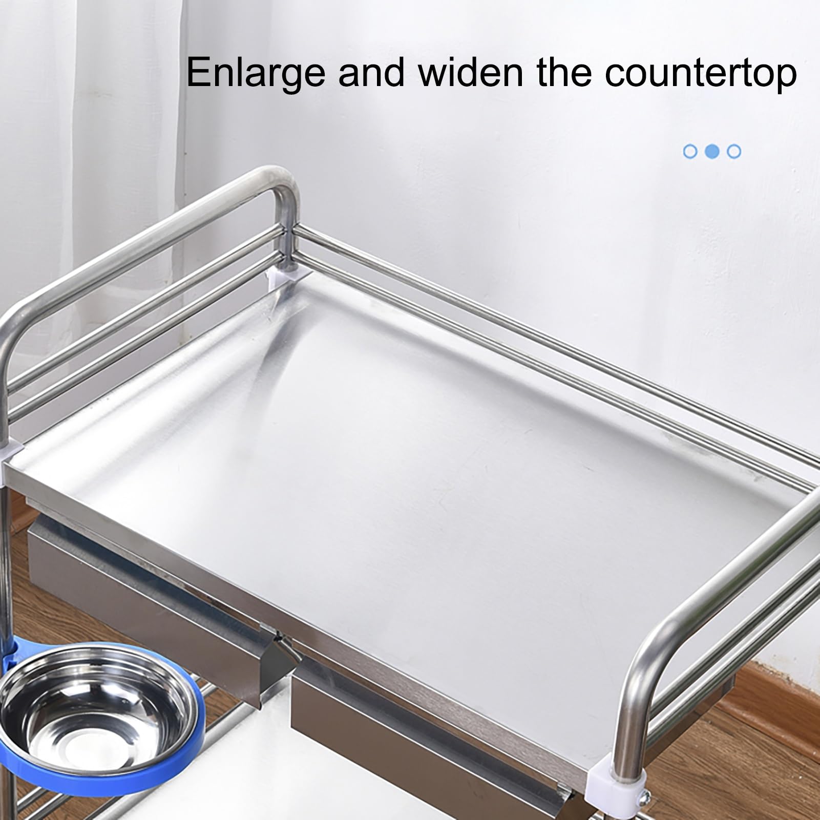 Tavoli da lavoro in acciaio inox con carrello con ruote, con 2 ripiani e 1 cassetto, carrello portaoggetti per ristorazione con rotazione a 360°, per ufficio, ristora,66*44*88cm/26*17.5*35 in