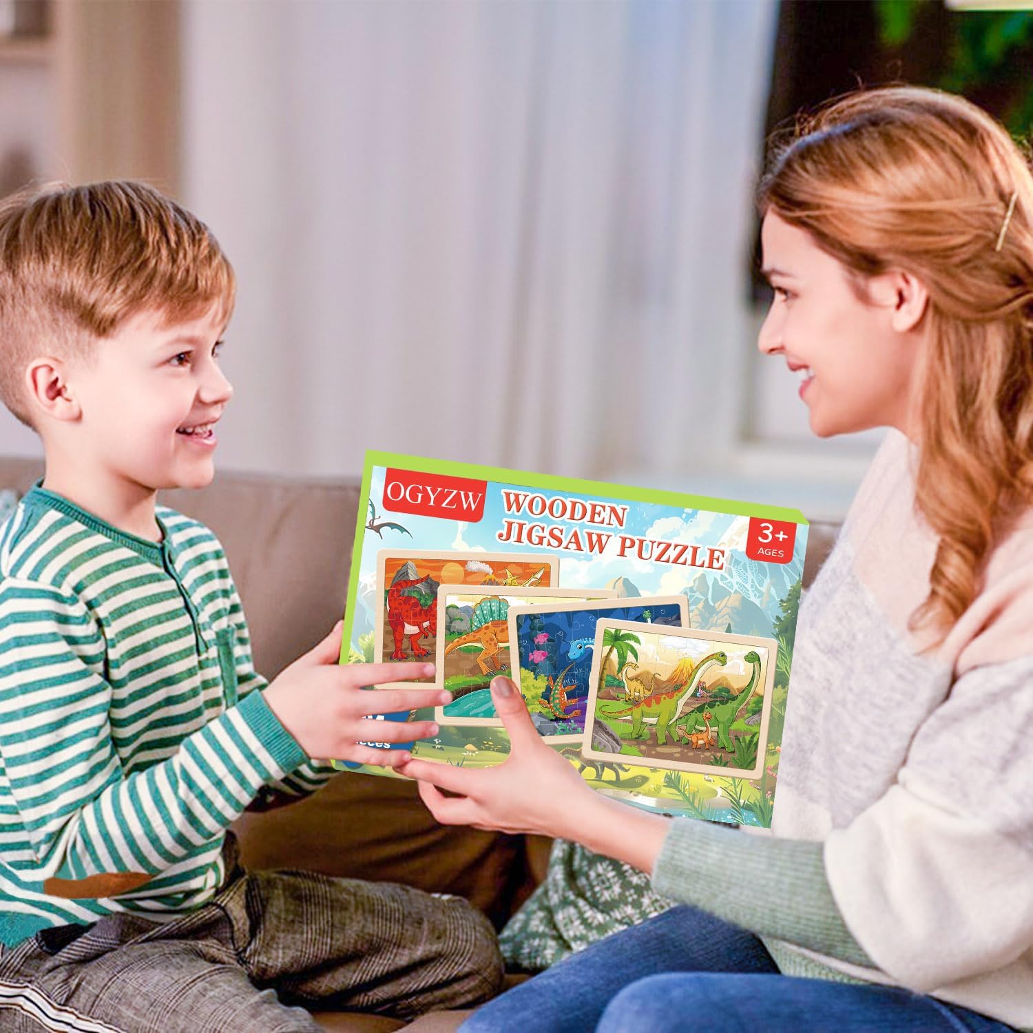 Puzzles for Kids Ages 4-6, Dinosaur Wooden Puzzles, 4 Packs 24 Pieces Puzzles for Kids Ages 3-5, Preschool Educational Toys Gifts for Boys and Girls
