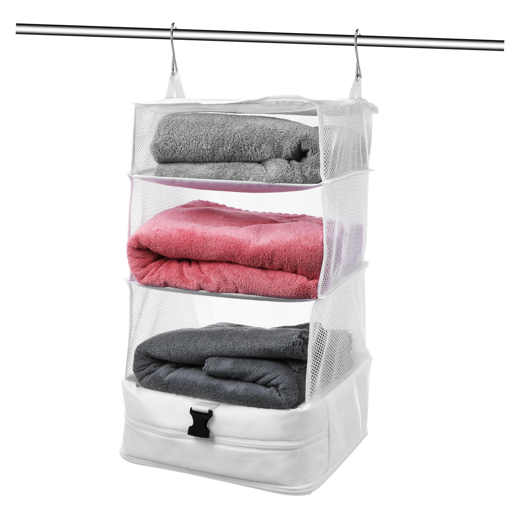 VALICLUD Organizador de Almacenamiento de Armario Colgante de 3 Capas de Tela Oxford, Plegable y Ahorrador de Espacio para Ropa y Maletas en Viaje y Hogar