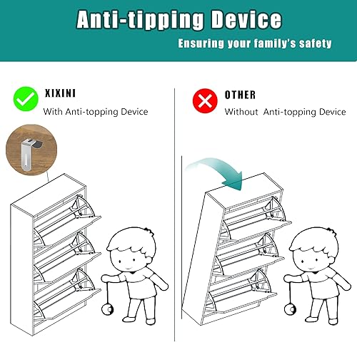 Miniatura 78 de Armario de almacenamiento de zapatos para entrada con 3 cajones abatibles, almacenamiento oculto de madera resistente, organizador de zapatos