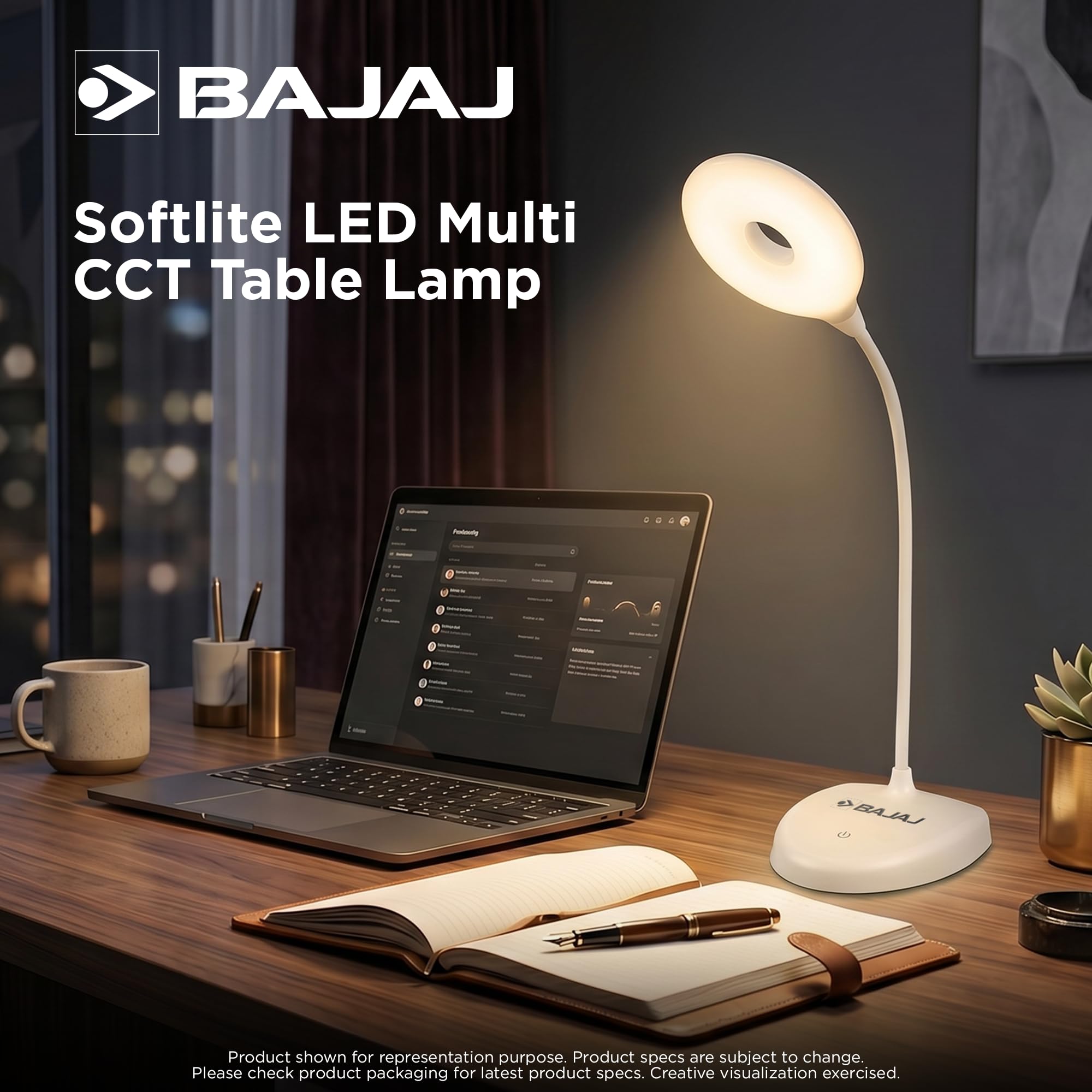 Bajaj Softlite LED Table Lamp - 3 Color Modes, Rechargeable -2