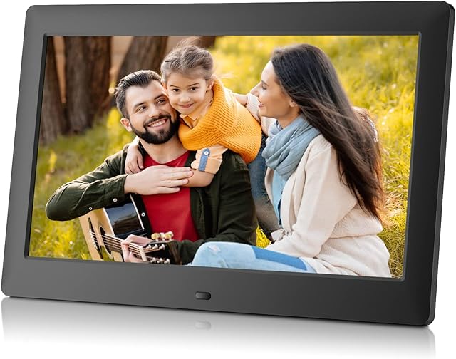 Dhwazz 10.1 Inch USB Digital Picture Frame, Non-WiFi SD Card Smart Photo Frames IPS Screen HD Display with Remote Control, Support Video and Music, Slideshow, Wall Mountable, Easy to use for Seniors