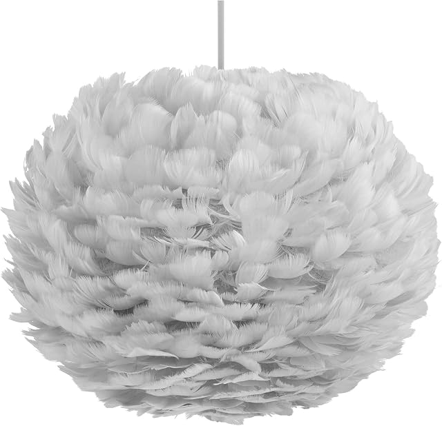 Beautify Grey Feather Easy Fit Ceiling Pendant Light Shade Contemporary Indoor Lamp for Living Room, Bedroom, Dining Room or Study, 40cm