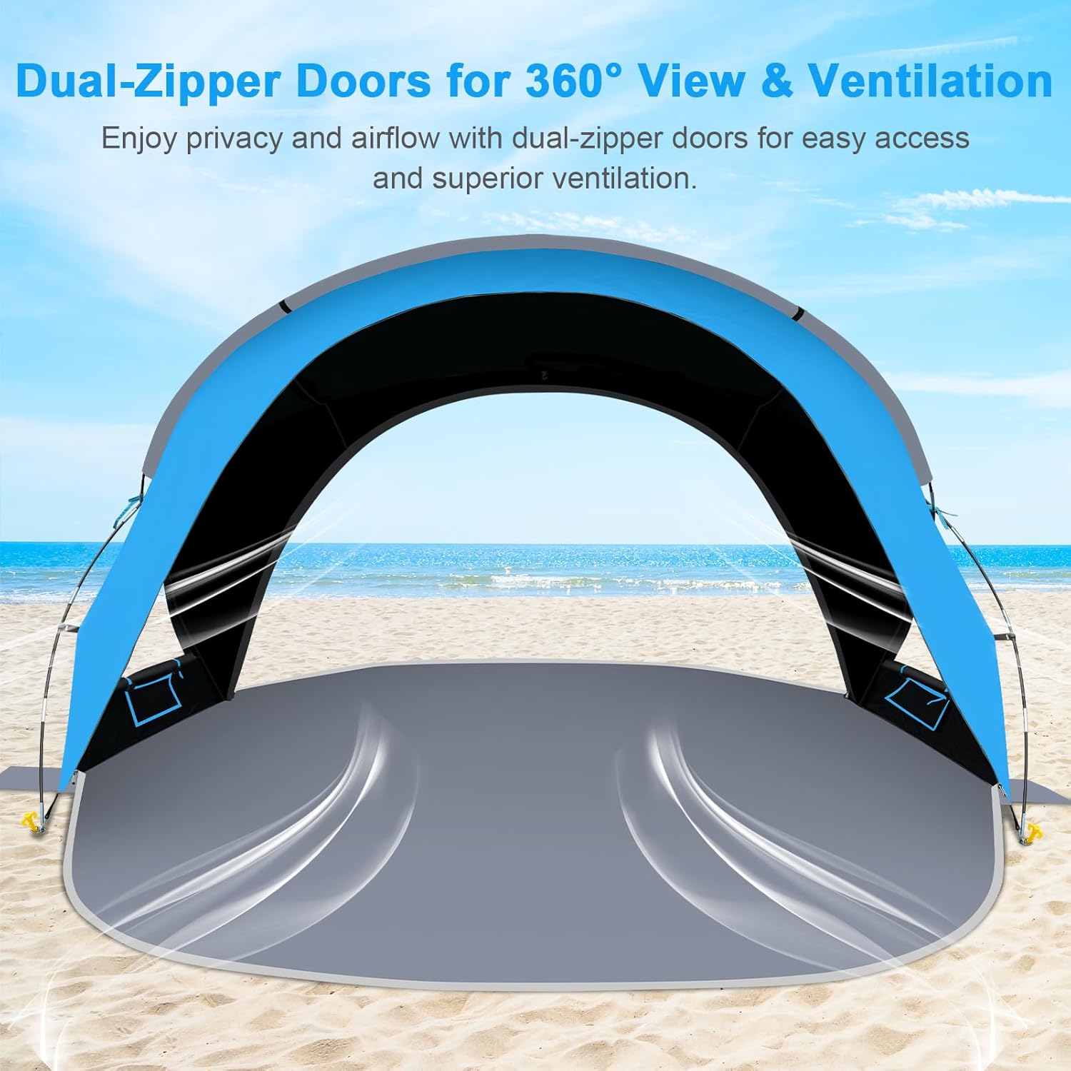 Gorich Beach Tent Sun Shelter with UPF50+ UV Protection for 1-2/3/4-5/6-7 Person, Lightweight & Portable Beach Shade Canopy with 2 Zippered Doors, Easy Setup Family Beach Umbrella - Image 3