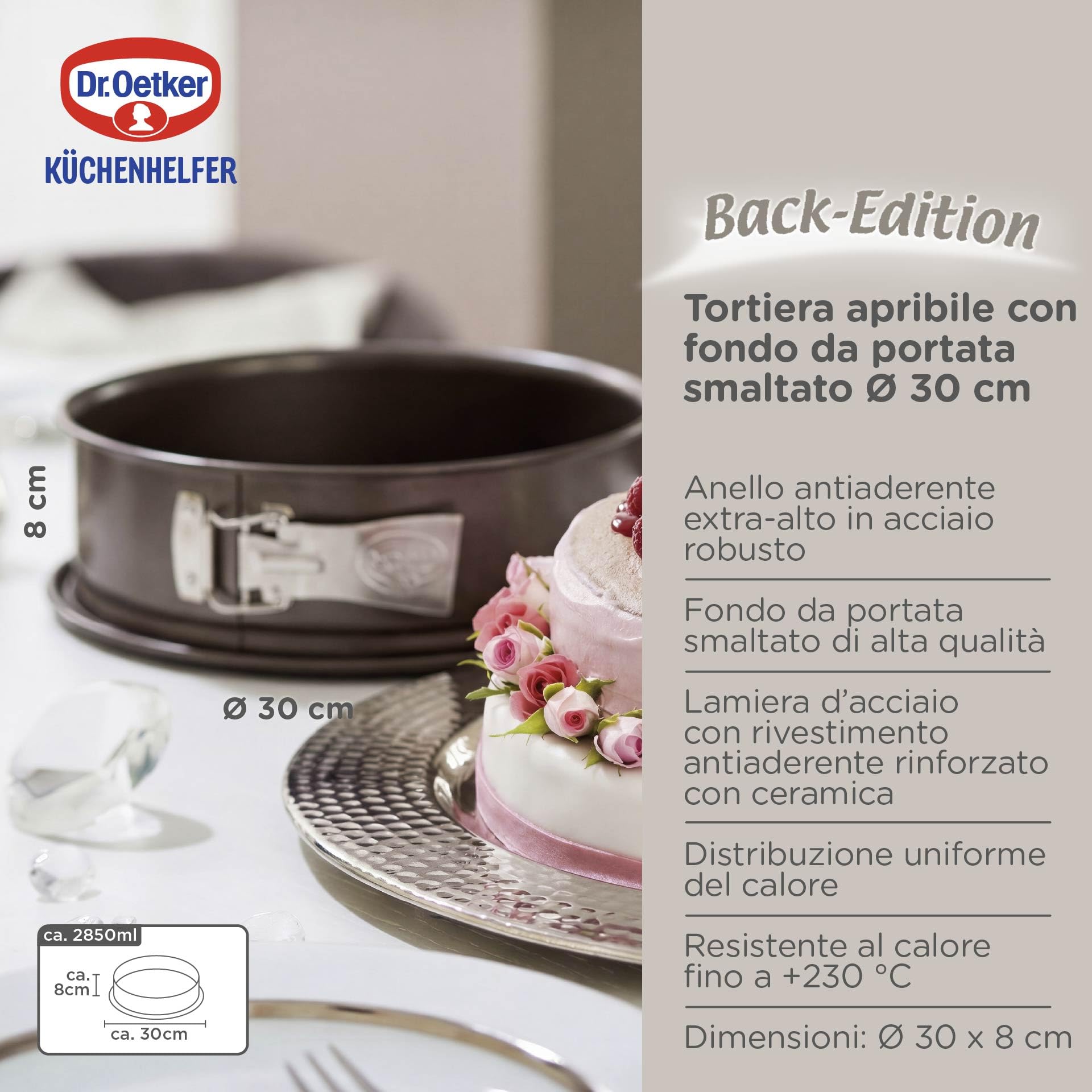 Dr. Oetker, Back-Harmonie, Taglia con Fondo Staccabile, Acciaio, Marrone, Ø 30 cm