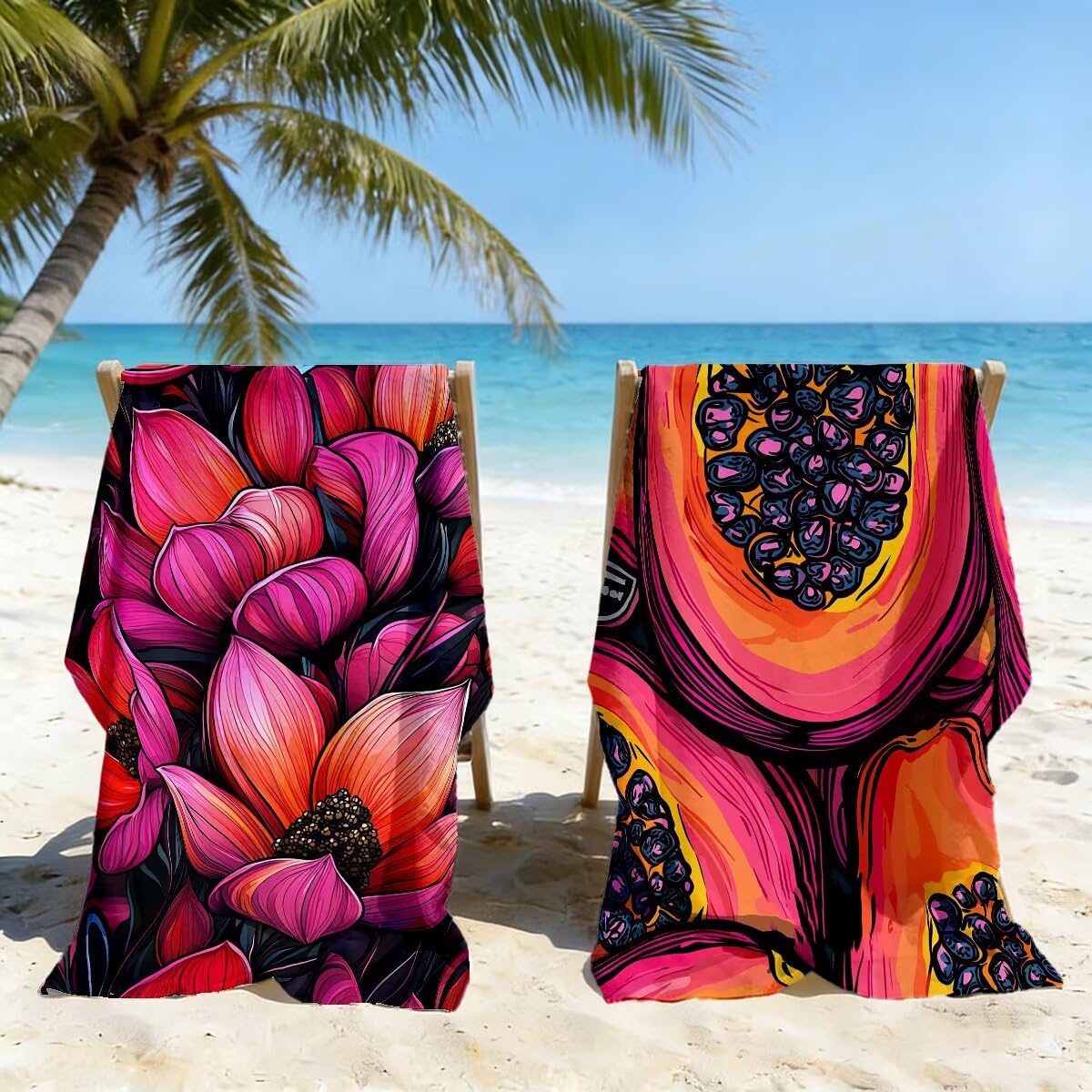 Toalla Playa 100x200 cm, Toalla Gimnasio Microfibra Secado Rapido, Juego de 2 Antiarena Toallas de Playa, Ligera Compacta Toallas Microfibra Grande para Viaje, Regalo Hombre Mujer (Papaya) -5021