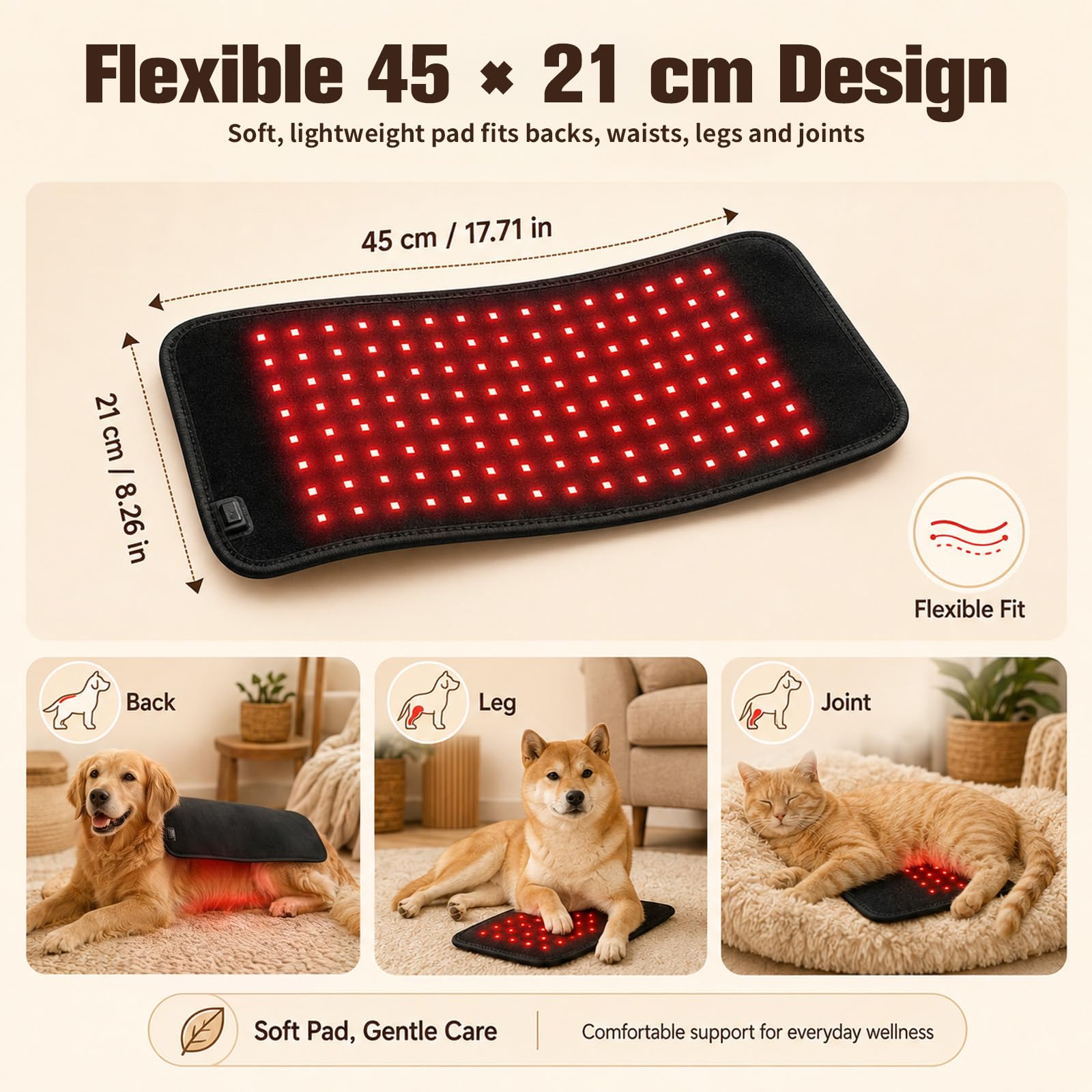 45x21cm Pet-Rotlicht-Therapiematte, 120 LED 3-Chip-Lampen 660nm&850nm