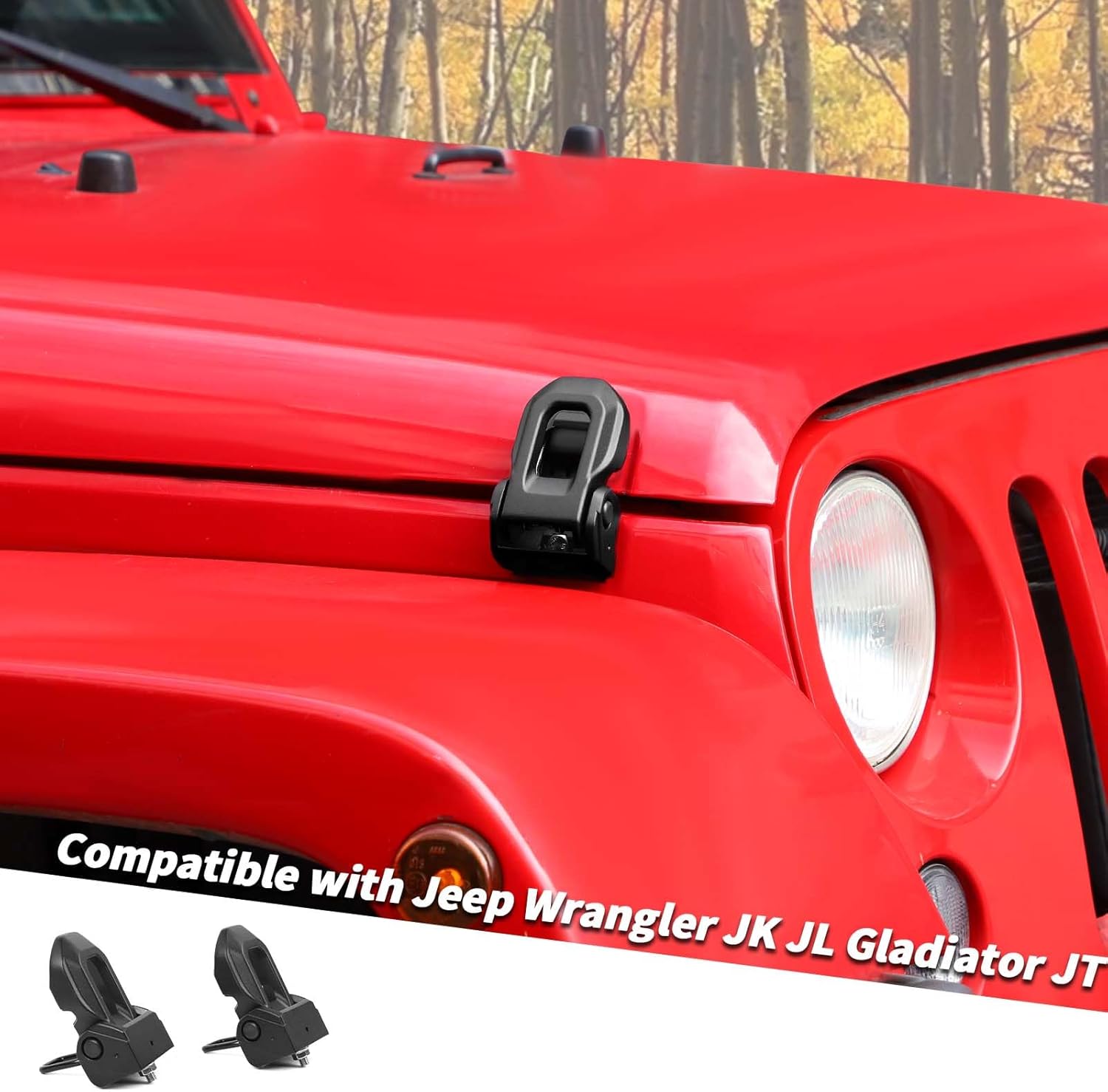 Metal Hood Latches Compatible with Jeep Wrangler JK JKU JL JLU Gladiator JT 2007-2025, 1 Pair Hood Latch Lock Hood Pin Kit (OEM Without Lock)