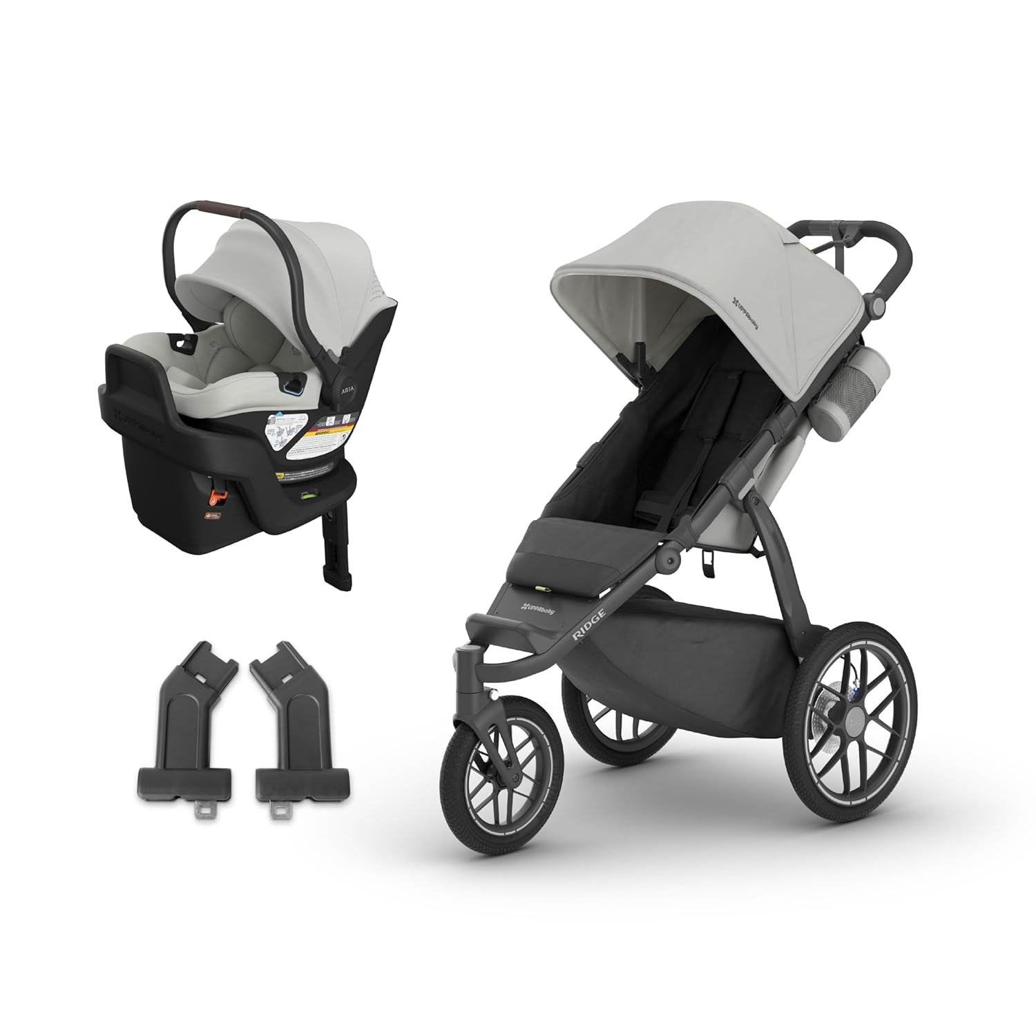 UPPAbaby Ridge V2 All-Terrain 3-Wheel Jogging Stroller + Aria V2 Infant Car Seat Travel System – Newborn to Toddler Stroller Combo, Car Seat Base Included, Never Flat Tires – Savannah (Pearl Grey)