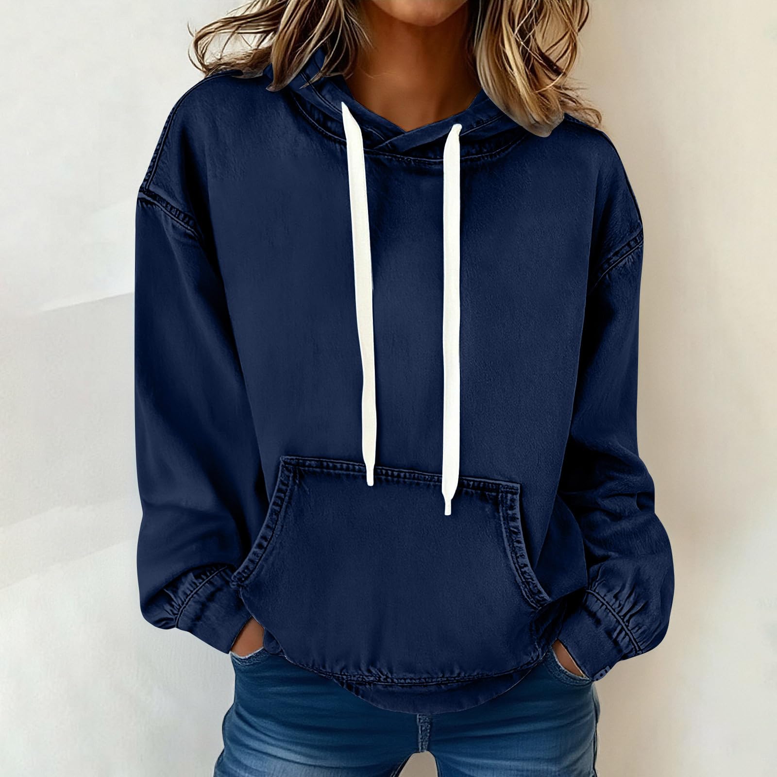 Generico Felpa Leggera Donna Felpa in Cotone Tinta Unita Caldo e Morbido Felpe Sportiva con Cappuccio Pullover da Invernale con Coulisse Classico e Comodo Sweatshirt Leggero per Fitness Jogging