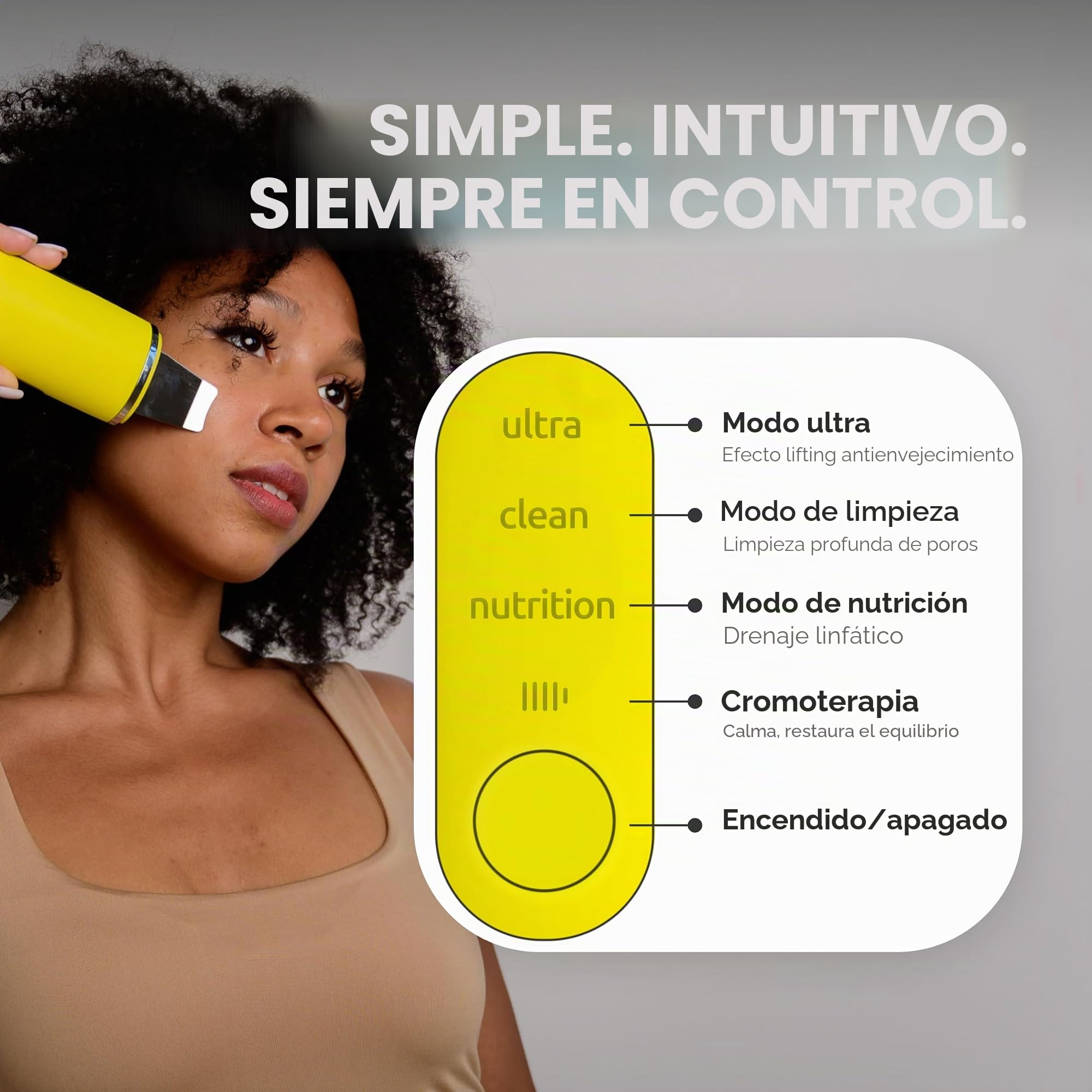 GESS Exotic - Original - Exfoliante ultrasónico para limpieza facial, 5 modos, limpiador de poros, exfoliante ultrasónico, antiedad, eliminador de puntos negros, estiramiento facial - amarillo