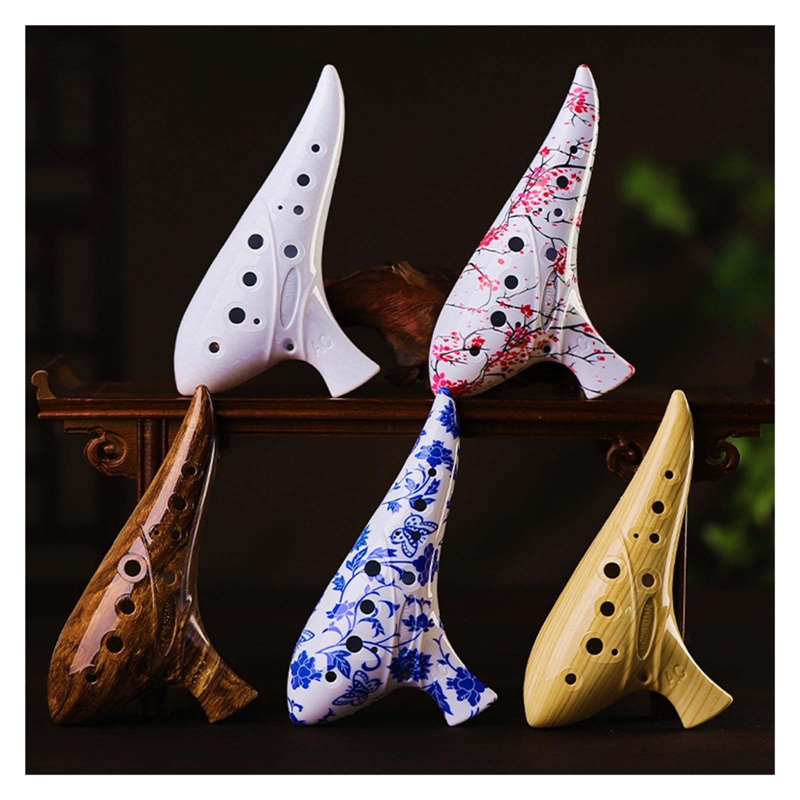 Ocarina Ceramica Alto C Flauto in ceramica con 12 fori, tono AC Tono medio C Grana del legno Cracking Ghiaccio Affumicato Blu Bianco Strumento for principianti per Principianti Adulti