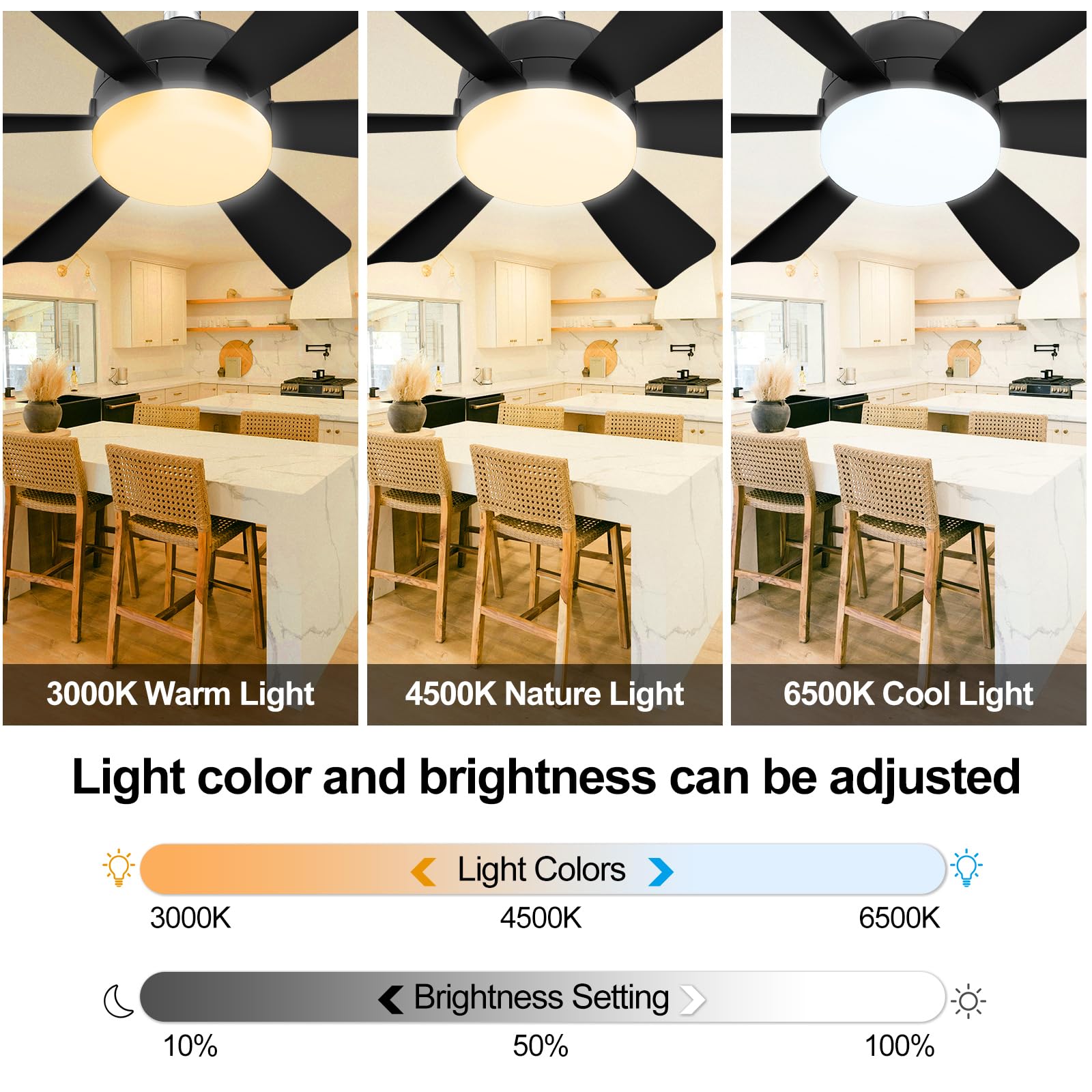 E26 Socket Fan Light Combo – 6-Speed 18-Inch Ceiling Fan With 3000-6500K Color Temp, 200-1500 Lumens, Remote & App Control, Timer, 2.4Ghz – White 1-Pack
