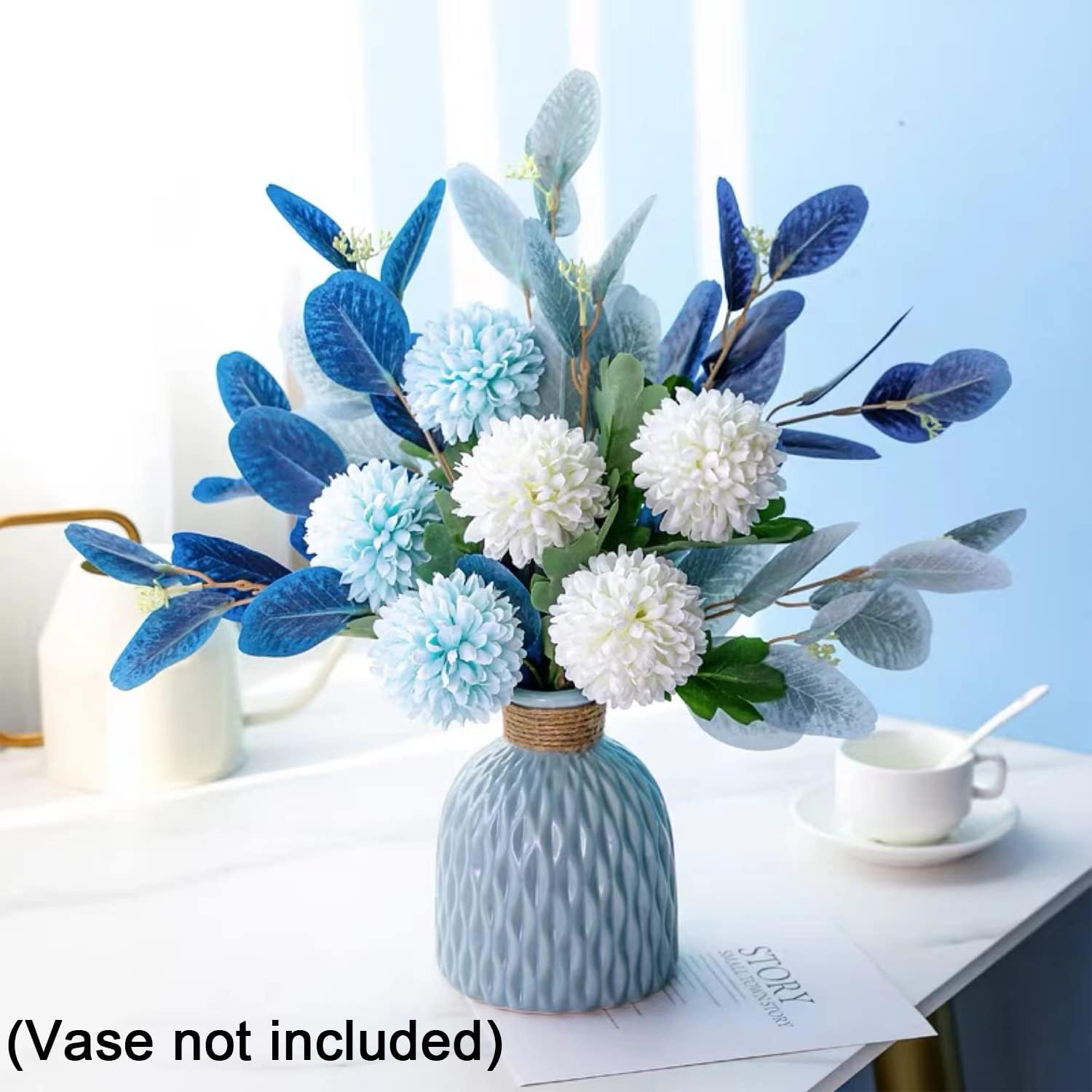 Artificial Flowers,Faux Hydrangea Flower Arrangements for Home Garden Party Wedding Decoration,Table Decorations for Living Room Kitchen Dining Room Decor(Blue)