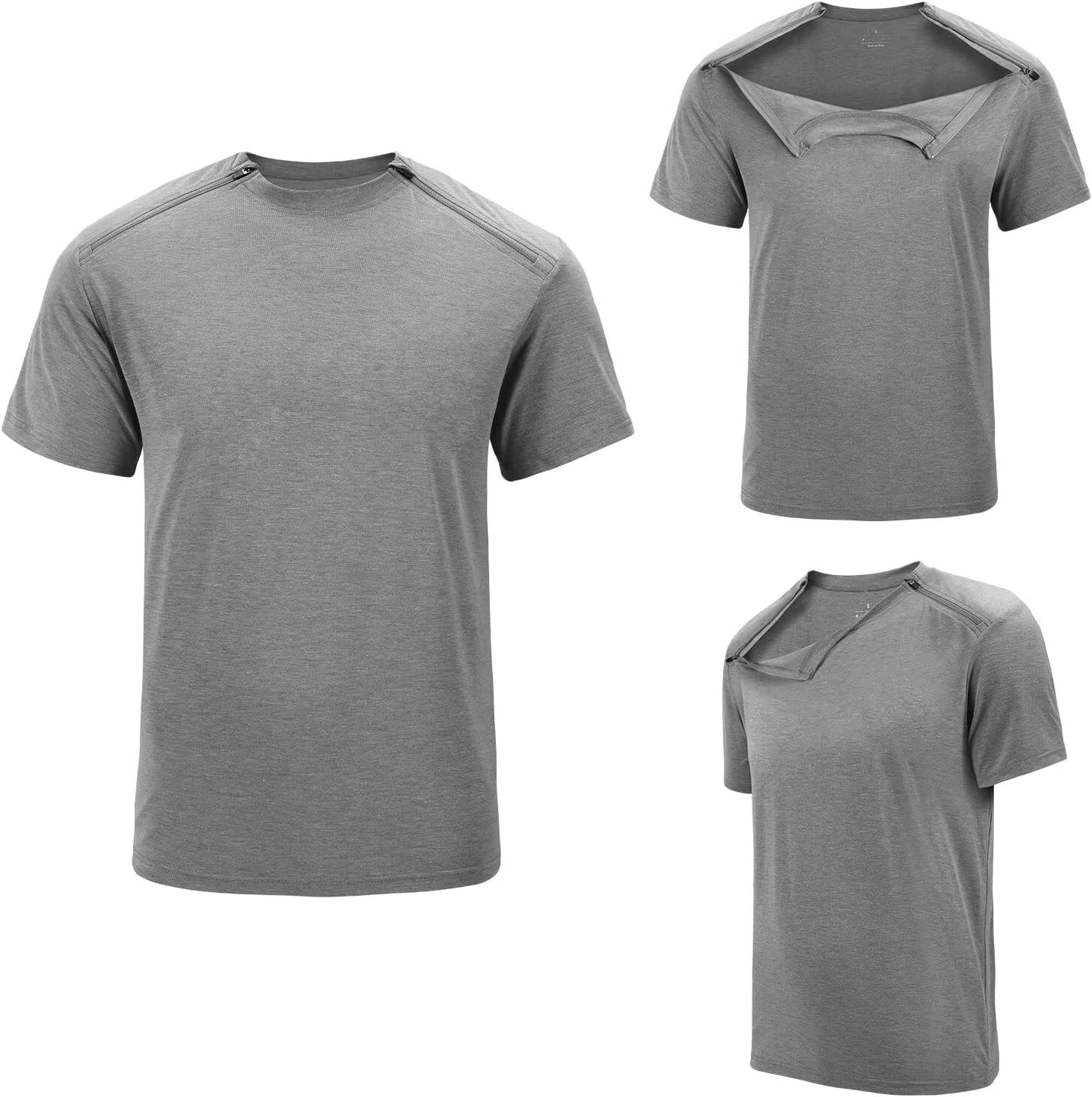 Landofgenie Chemo Port Shirts for Men Post Shoulder Surgery Recovery Shirts Zippers Off Chemotherapy Adaptive Clothing - Image 5