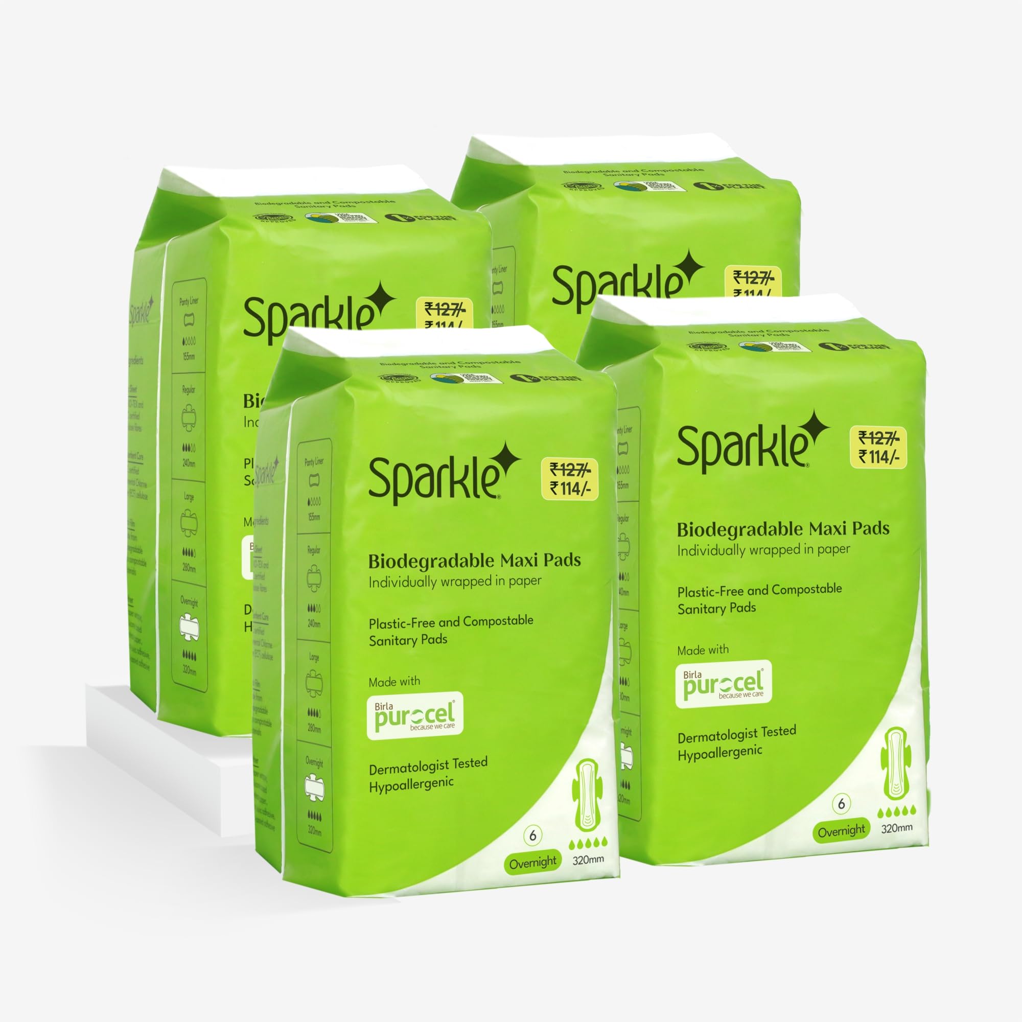 Sparkle Biodegradable Sanitary Pads for Women - 24 Pads (Pack of 4), Size - Overnight || Plastic-Free || Unscented || Zero Toxins || Rash-Free || Super Soft Comfortable Top Layer (B0CPFK16QT) Amazon Price History, Amazon Price Tracker