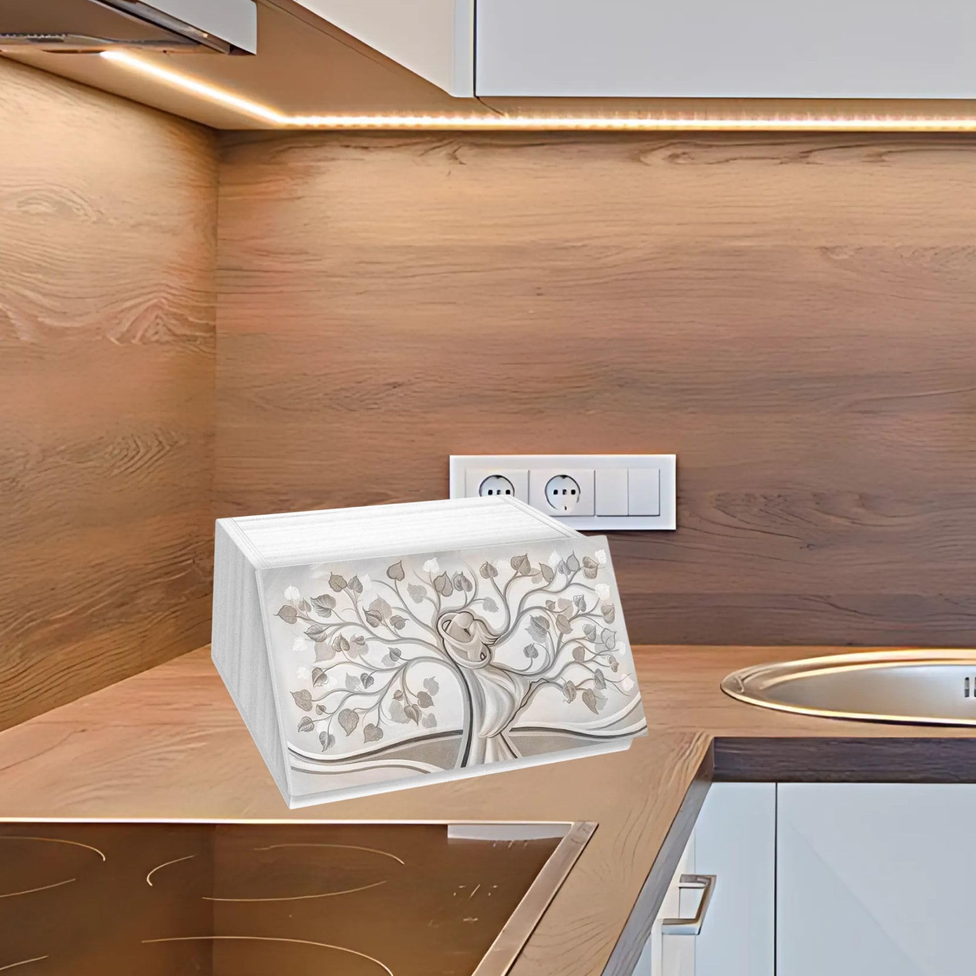 Lupia - Portapane White ALBERO ABBRACCIO amore e famiglia, Conserva Freschezza Pane, Versatile per Cibo Secco, Design Unico, Apertura frontale con Aerazione, 40x20x30cm, Chiaro, Legno