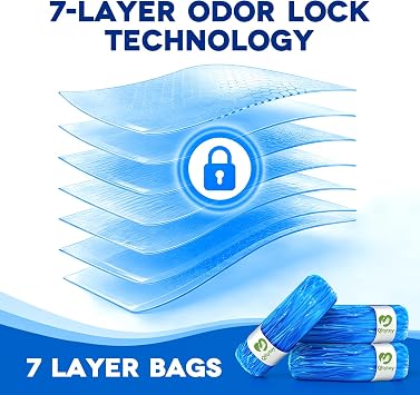 8 Pack Nappy Bin Refill Bags,10M Each Nappy Bags 7-layer&Anti-Odor