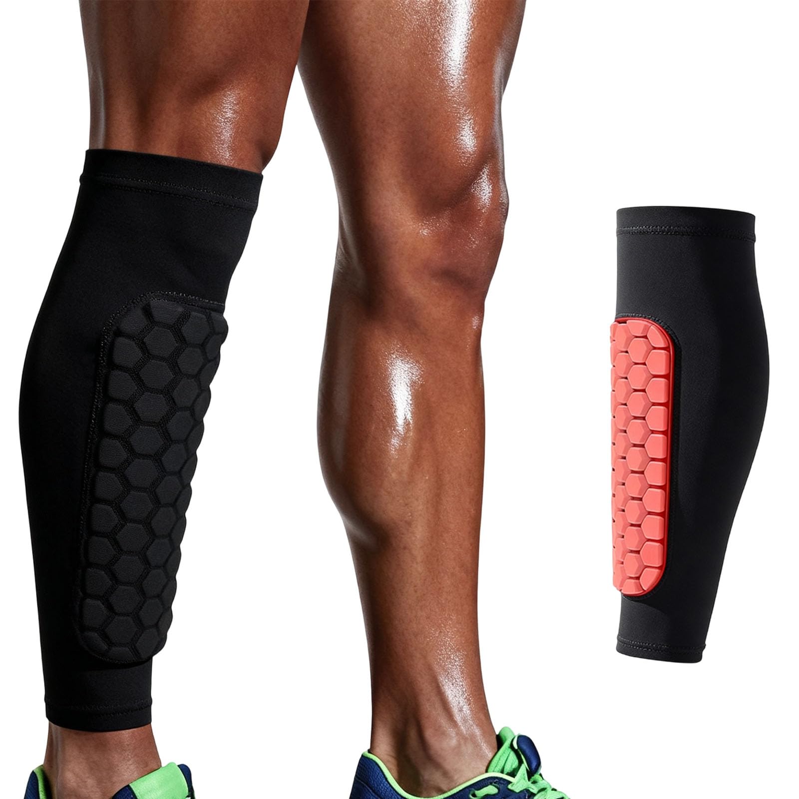Shin Guards Pads for Men Women Teens, Football Ski Shin Protecter with Breathable Elastic Honeycomb Pads, Thickened Sleeve Ski Shin Guards for Impact Protection and Comfort (Black, XS) โ image 1