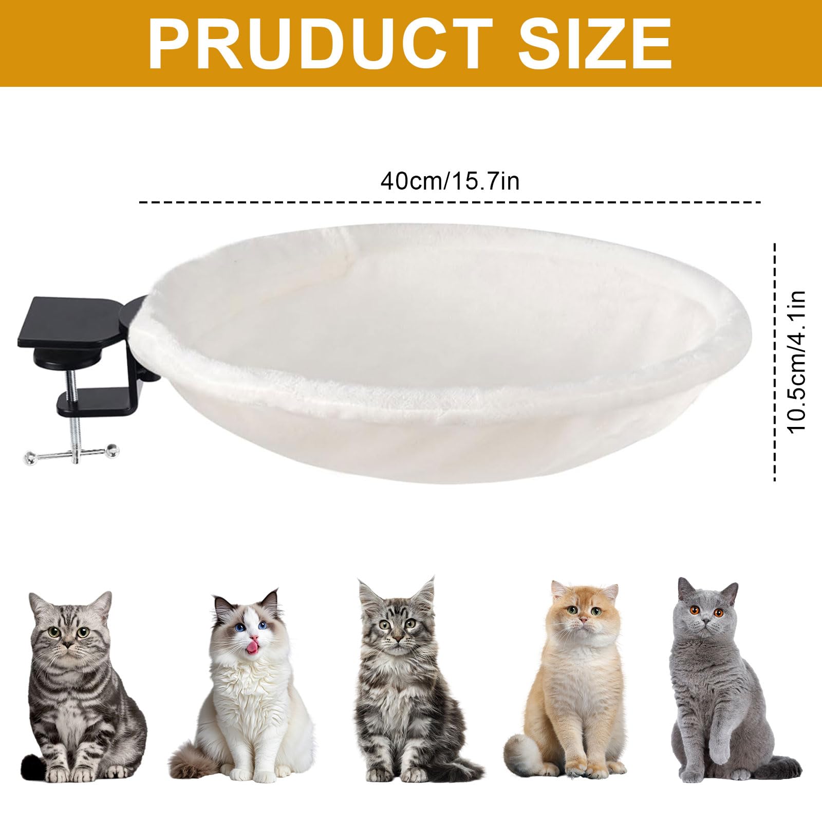 Cuccia per gatti da scrivania – girevole a 360° e regolabile in altezza, supporto per gatti rimovibile, morbida amaca per gatti per casa, ufficio (bianco)