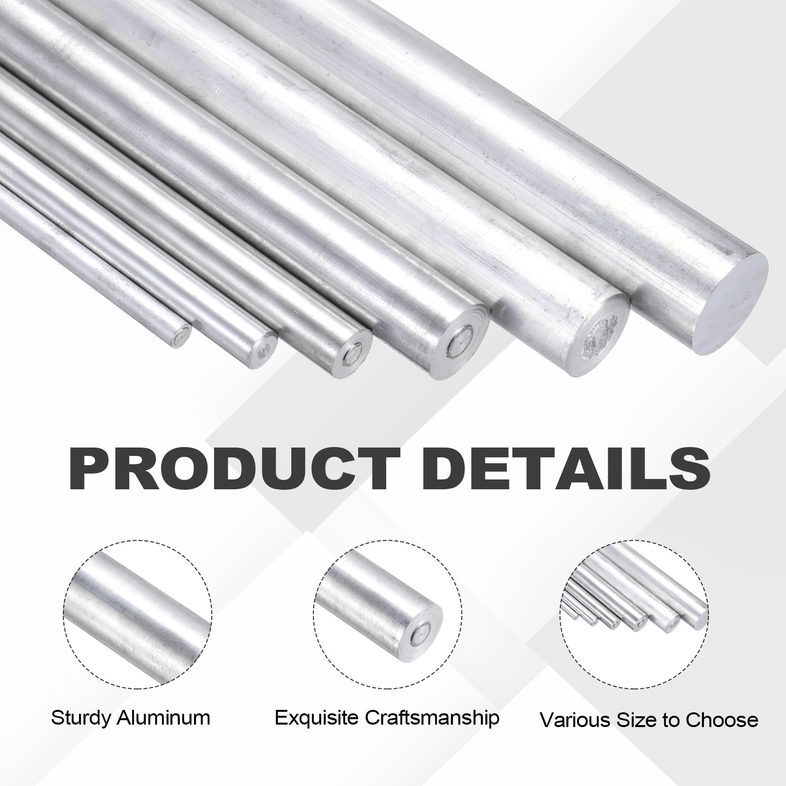 QUARKZMAN Aluminiowy pręt okrągły, 12 mm x 300 mm, 6061, aluminiowy drążek z litego metalu, pręt obrotowy do samodzielnego wykonania samochodu (odcień srebrny)