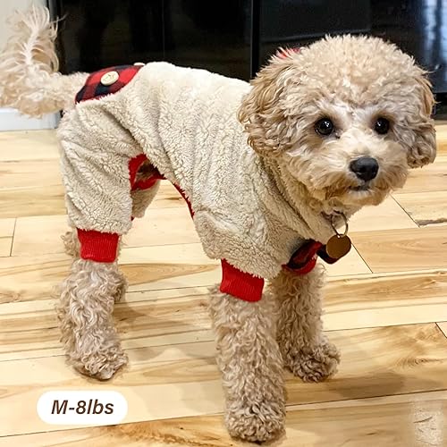 Miniatura 4 de KYEESE Pijamas para perro, renos de Navidad con corbatín, pijamas de perro a cuadros rojos para perros pequeños, pijamas para mascotas a cuadros