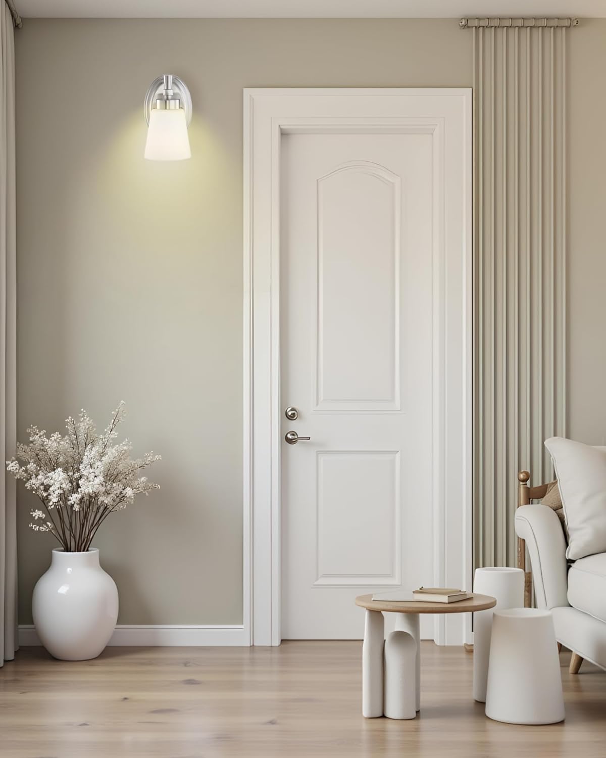 GRUENLICH Wall Sconces for Bathroom, Brushed Nickel Vanity Light Fixture Over Mirror, Single Hardwired Sconce with Frosted Glass Shades for Bedroom, Living Room, Modern Home Decor