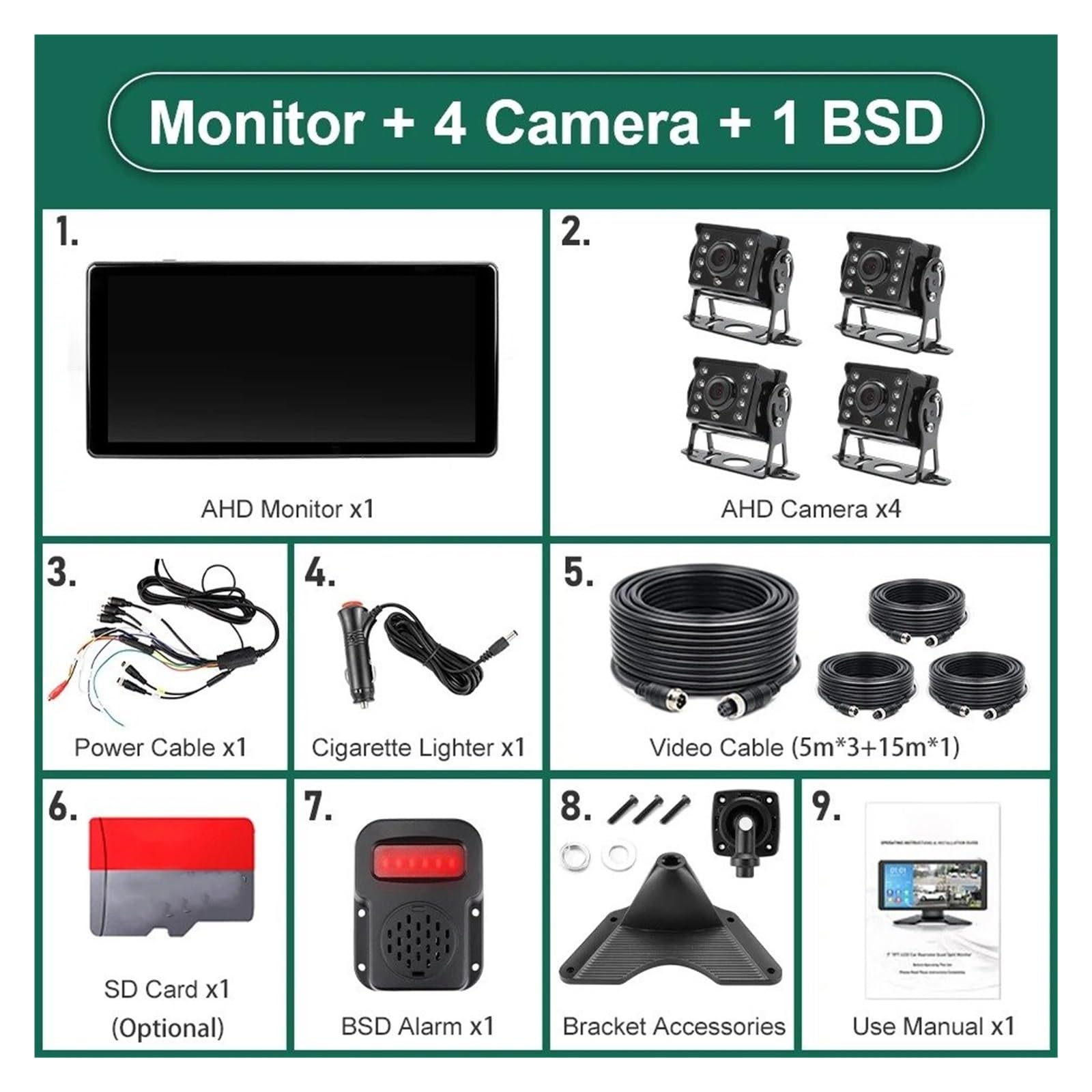 Cámara Aparcamiento 10,36 "4 Canales WiFi Inalámbrico Android Auto AI Punto Ciego BSD Alarma DVR Monitor De Registro Cámara IR para Camión Autobús Camara Marcha Atras(None,1BSD with IR Camera)