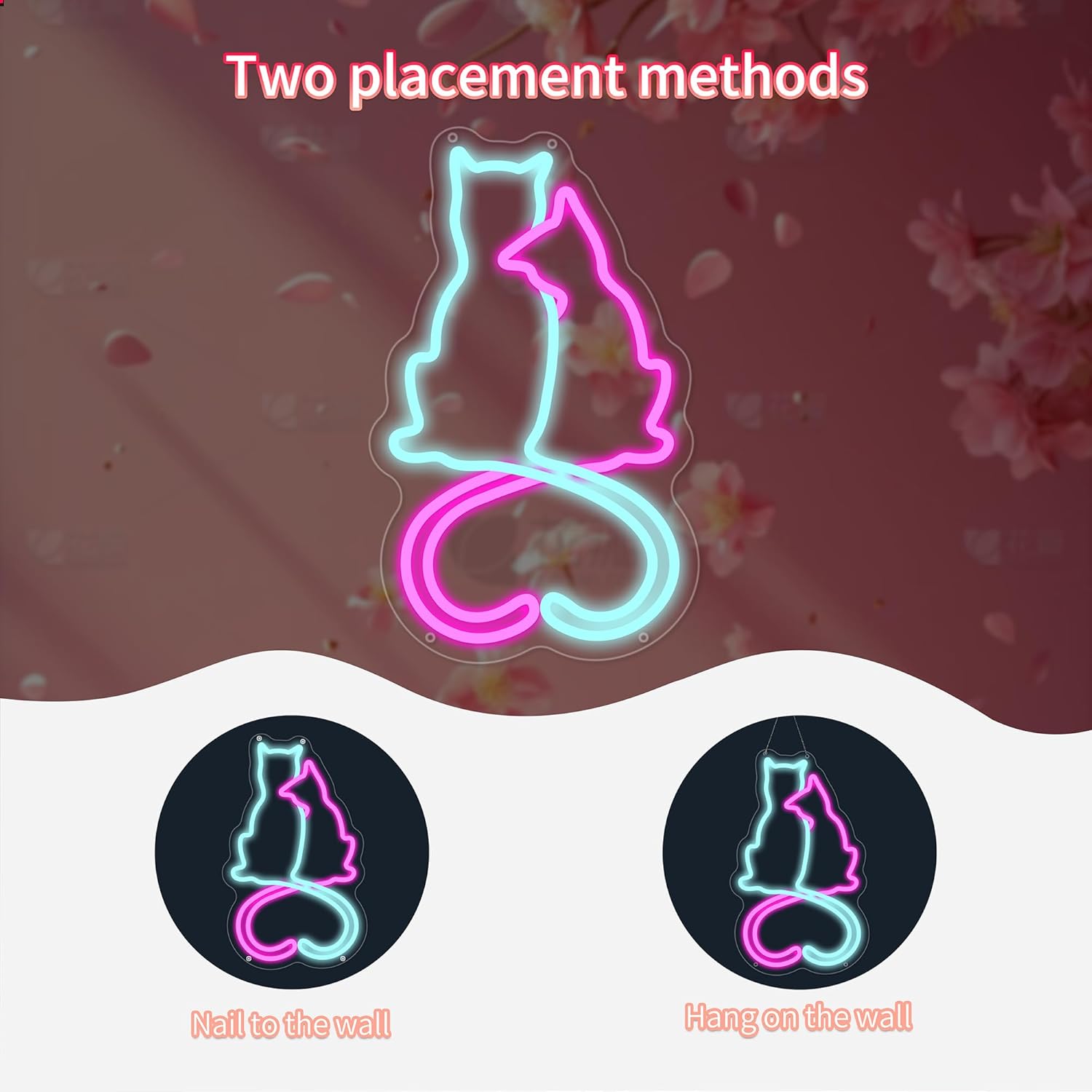 Two Cat Neon Signs for Wall Decor, Love Cat Neon Lights Signs for Room Decor, Cute Led Light Up Sign with USB Powered for Girls, Bedroom, Home Decoration - Image 4