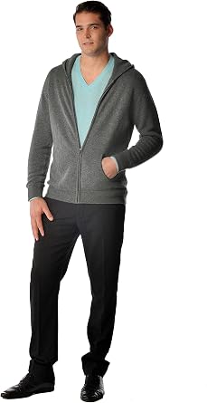 Cashmere Boutique Mens Pure Cashmere Full-Zip Hoodie