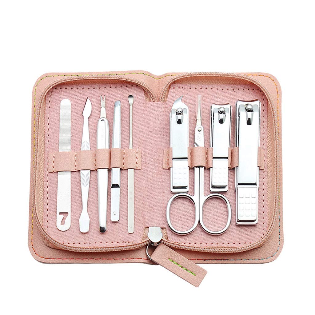 Ensemble de coupe-ongles Ensemble de coupe-ongles domestique Outils de manucure à ongles rose Ensemble de pédicure rectangulaire Outils de soins de beauté en argent (ensemble de 9) Ensemble de manucur