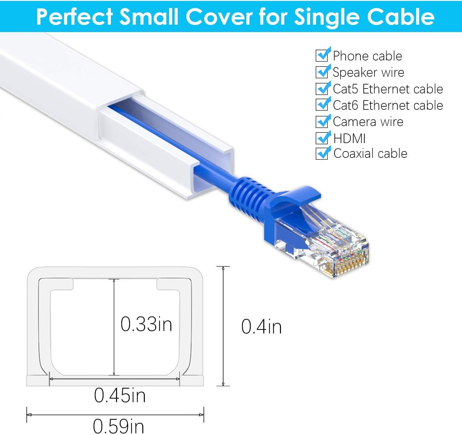 Extra Long 39inch Cable Concealer, Yecaye 236inch Cable Cover, Cord Hider Wall, Paintable Cable Raceway Management, One-Cord Channel PVC Cord Cover Wall for Small 1-2 Cords, 6X W0.59 x H0.4 x L39