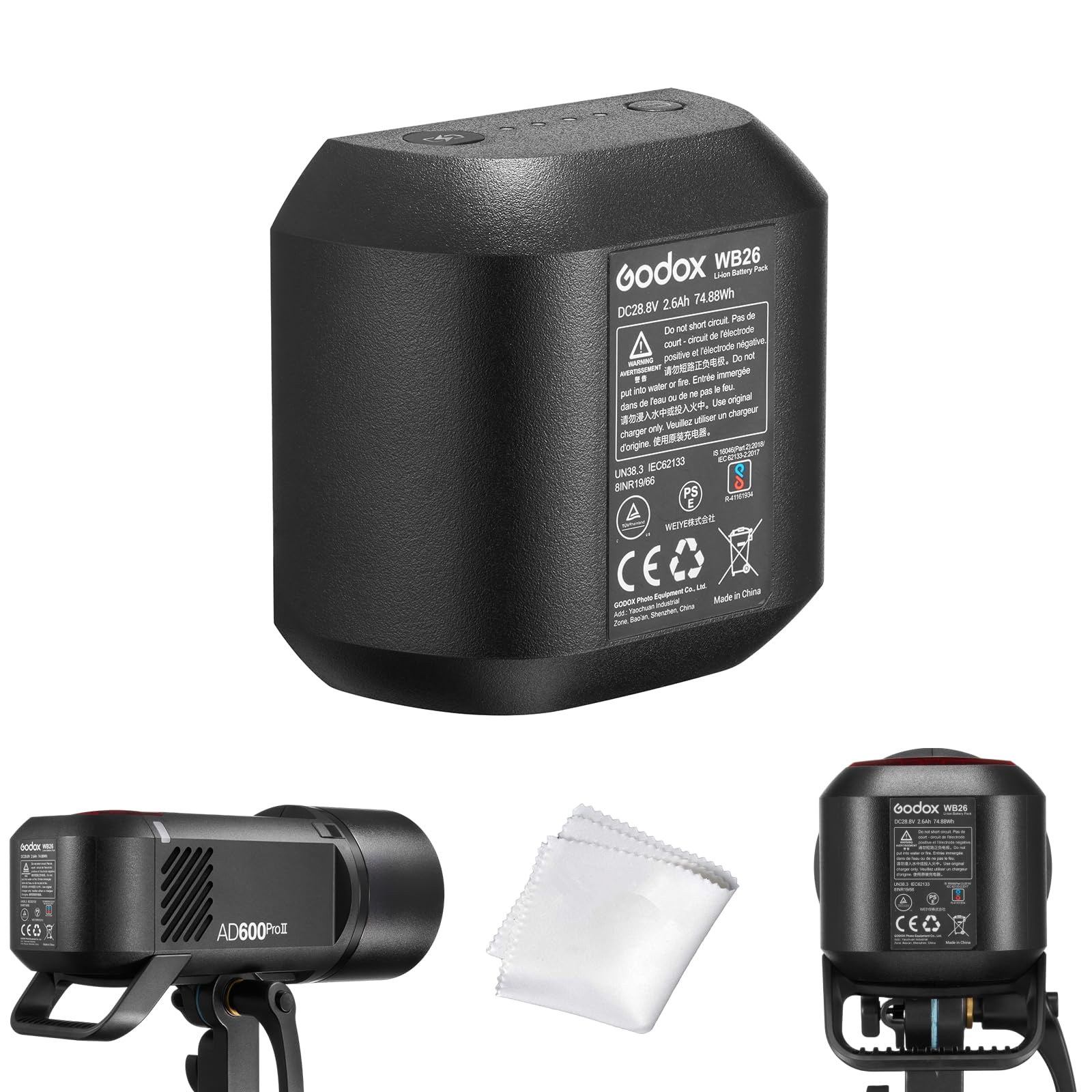 GODOX WB26 WB26A Battery for AD600Pro II AD600Pro - ?Upgraded Version? Rechargeable Li-ion Replacement, DC 28.8V 2.6Ah 74.88Wh – Also Compatible with Flashpoint XPLOR 600PRO II and XPLOR 600PRO